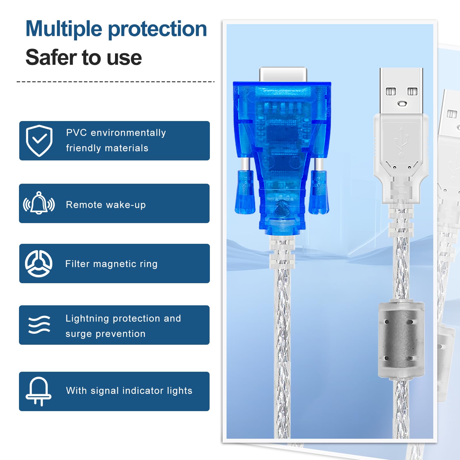 Câble USB vers série RS232 (5 m) connecteur DB9 RS232 mâle port série adaptateur industriel prend en charge les séries Windows/Linux/MacOSX