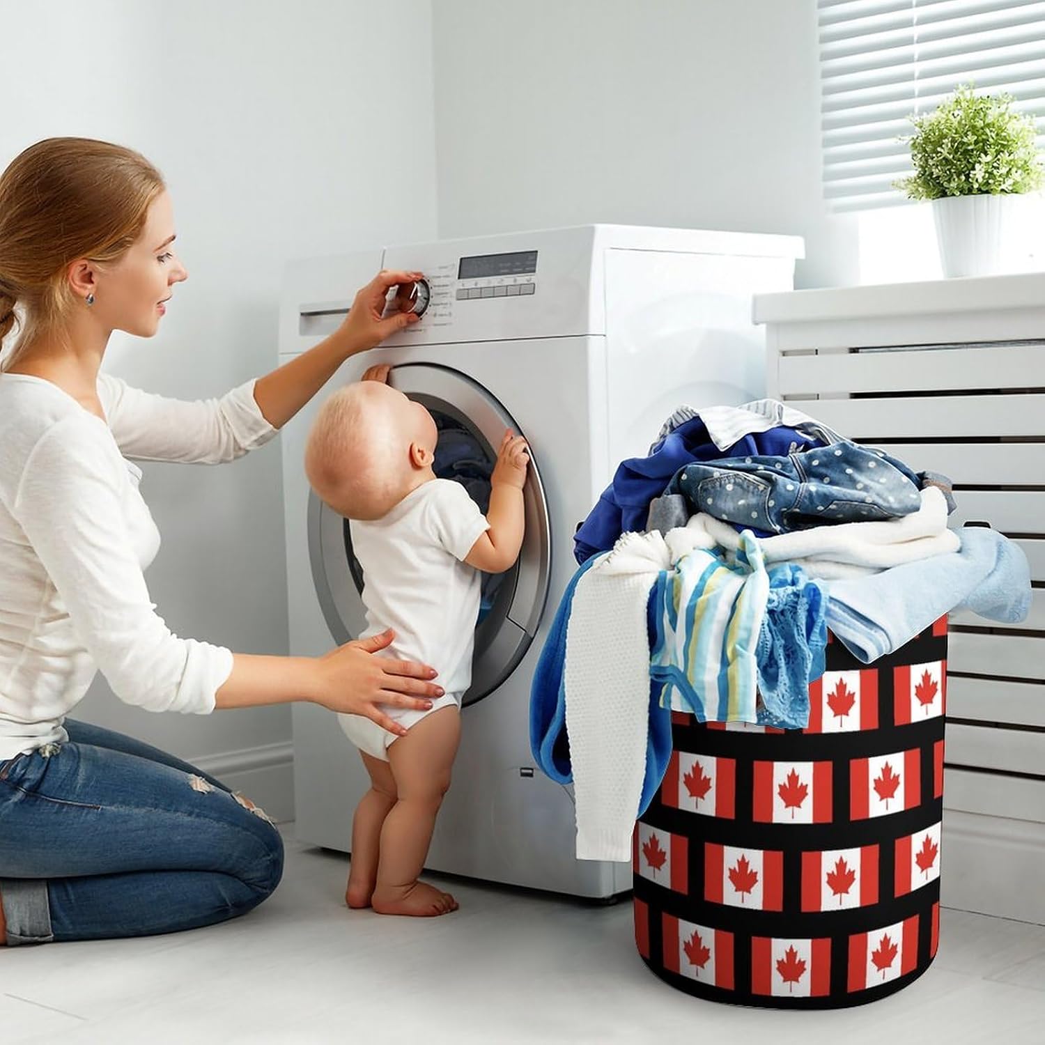 Canada Plaid ​​Canadian Flag Laundry Hamper Basket for Home Bathroom | clothes storage,handle,large capacity,oxford