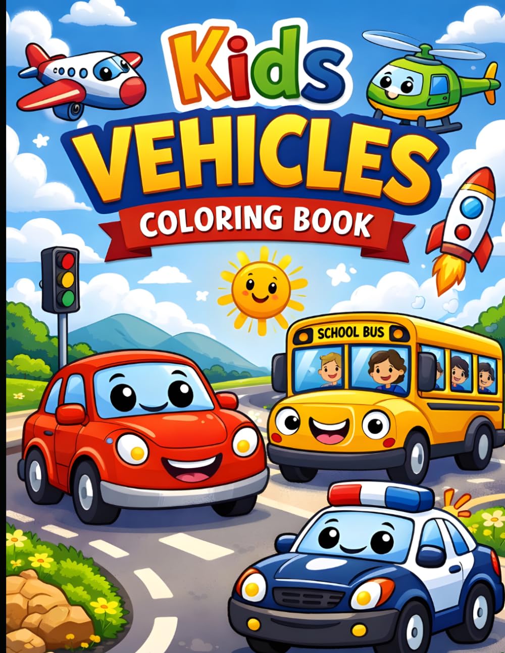 Kid's Vehicles coloring Book: fun and easy coloring pages for Toddlers and Preschoolers ages 3-6