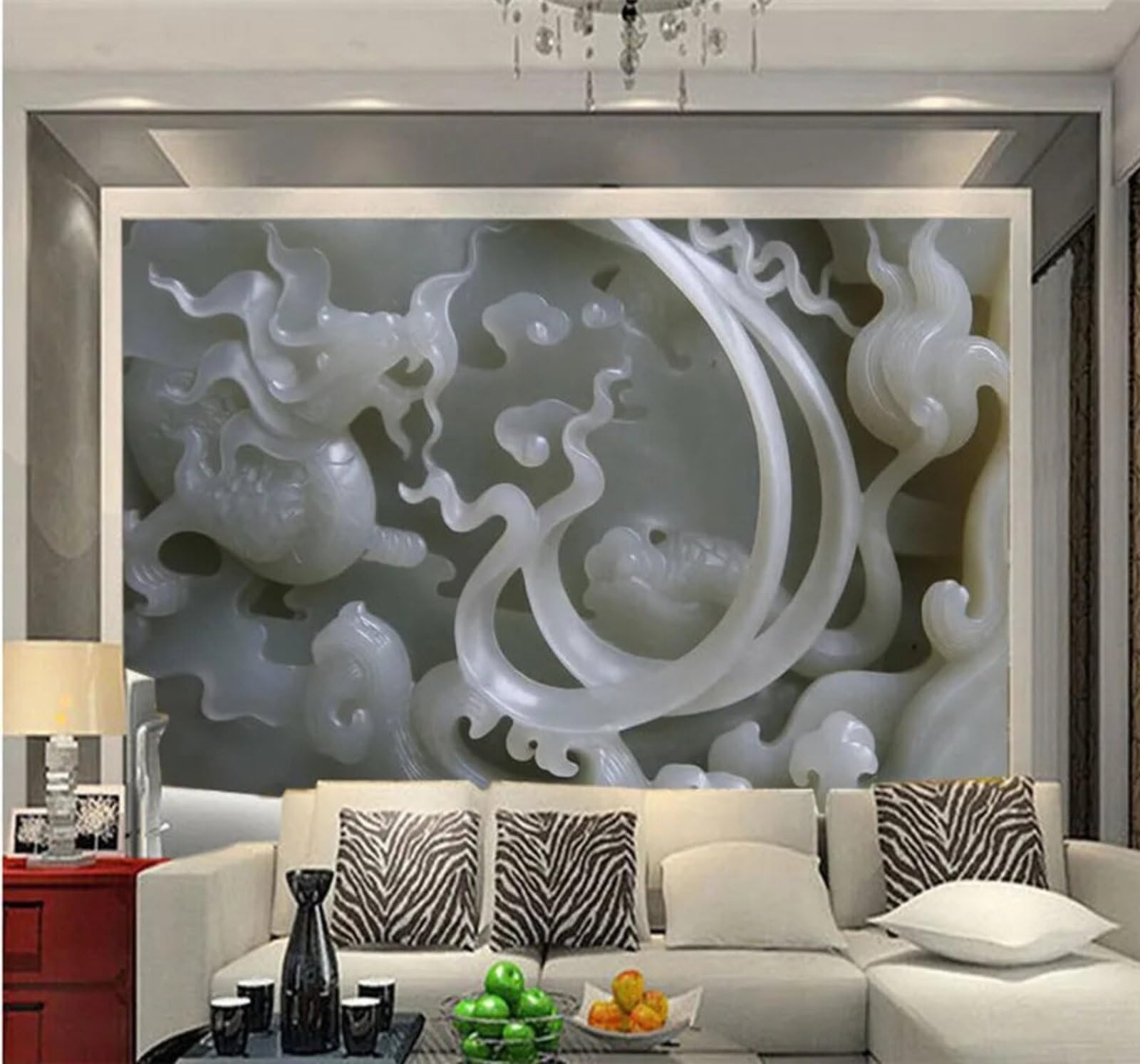 Xlming 430Cm×300Cm(B×H) Abstract Three Dimensional Jade Carving Art Individuality 3D Wallpaper Luxury Silk Study Dining Feature Sofa Grey Bedroom Living Room Tv Decorative Wall-430Cm×300Cm