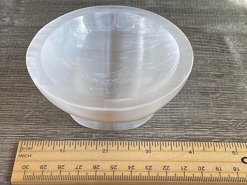 Miniatura 6 de GAF TREASURES Piedra preciosa tallada - Cuenco de carga pulido de cristal de selenita de 4 pulgadas de diámetro con pedestal, cuenco de selenita en
