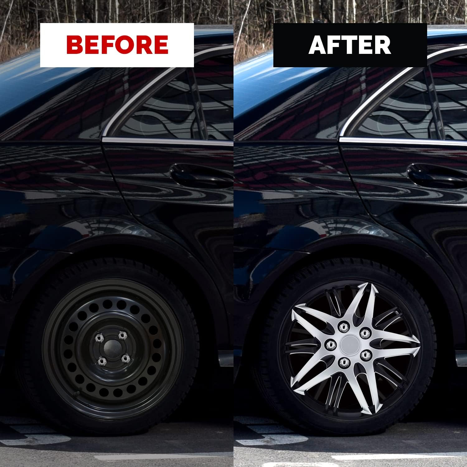 Pilot Automotive WH544-15C-BLK 15 Inch Formula Performance Series Black & Chrome Universal Hubcap Wheel Covers for Cars - Set of 4 - Fits Most Cars