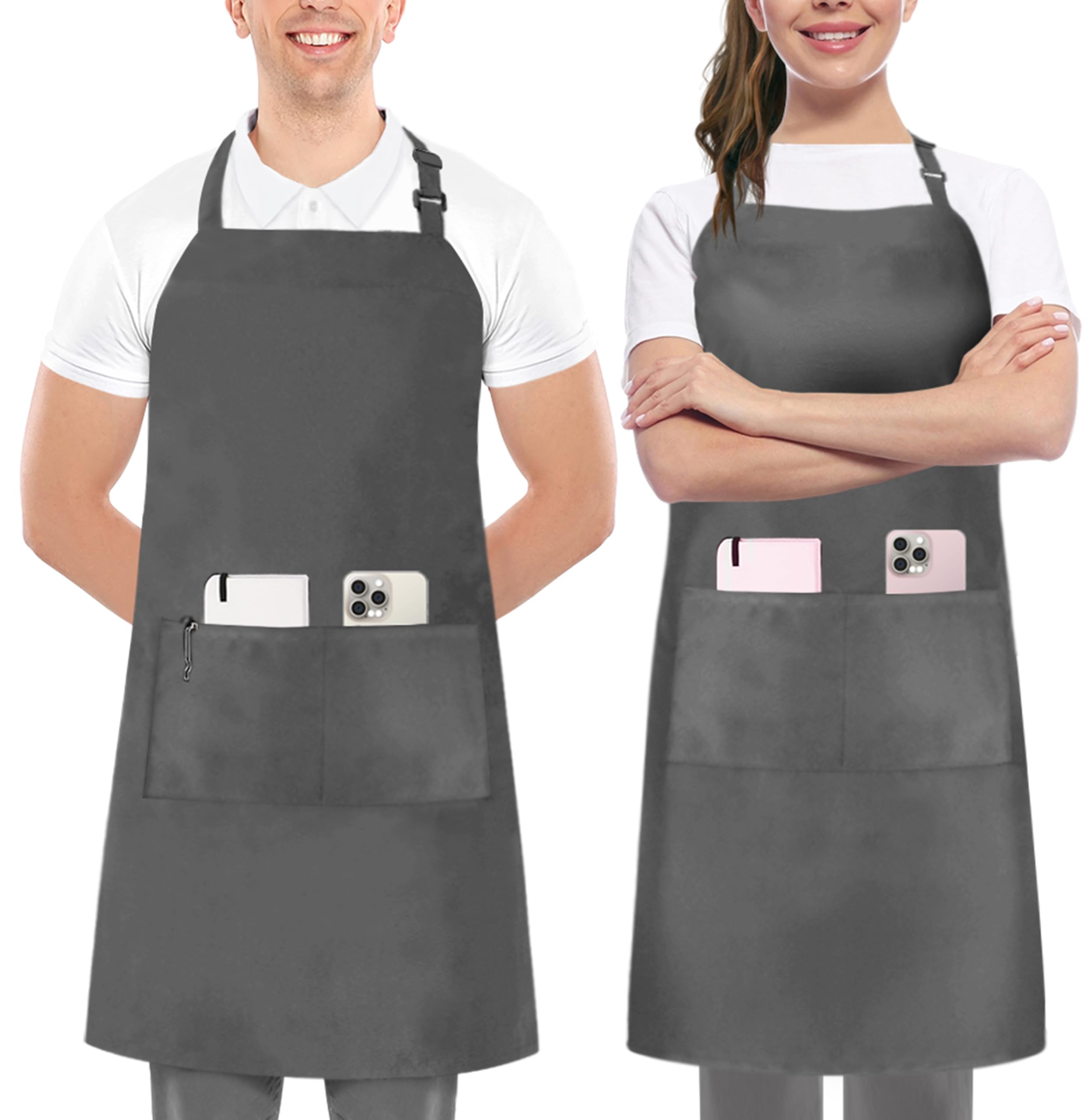 utopia kitchen 2 pack bib apron, adjustable with 2 pockets, water and oil resistant, cooking kitchen chef apron for women men