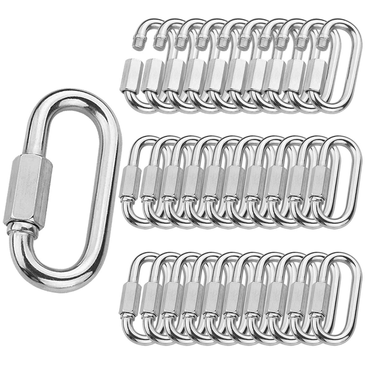 MFOREVER 304 Stainless Steel Quick Links Locking Carabiner for Outdoor Traveling Equipment (M5-30pack)
