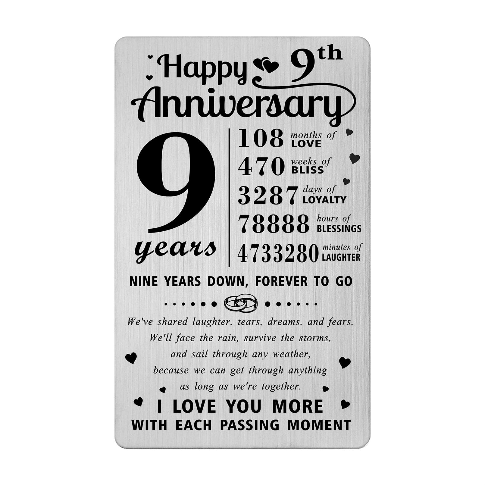 Richesele 9th Anniversary Card – Happy 9 Year Wedding Anniversary Wallet  Card – 9 Years Anniversary Decorations Gifts for Husband Wife Him Her –  BigaMart, image size:1610x1610