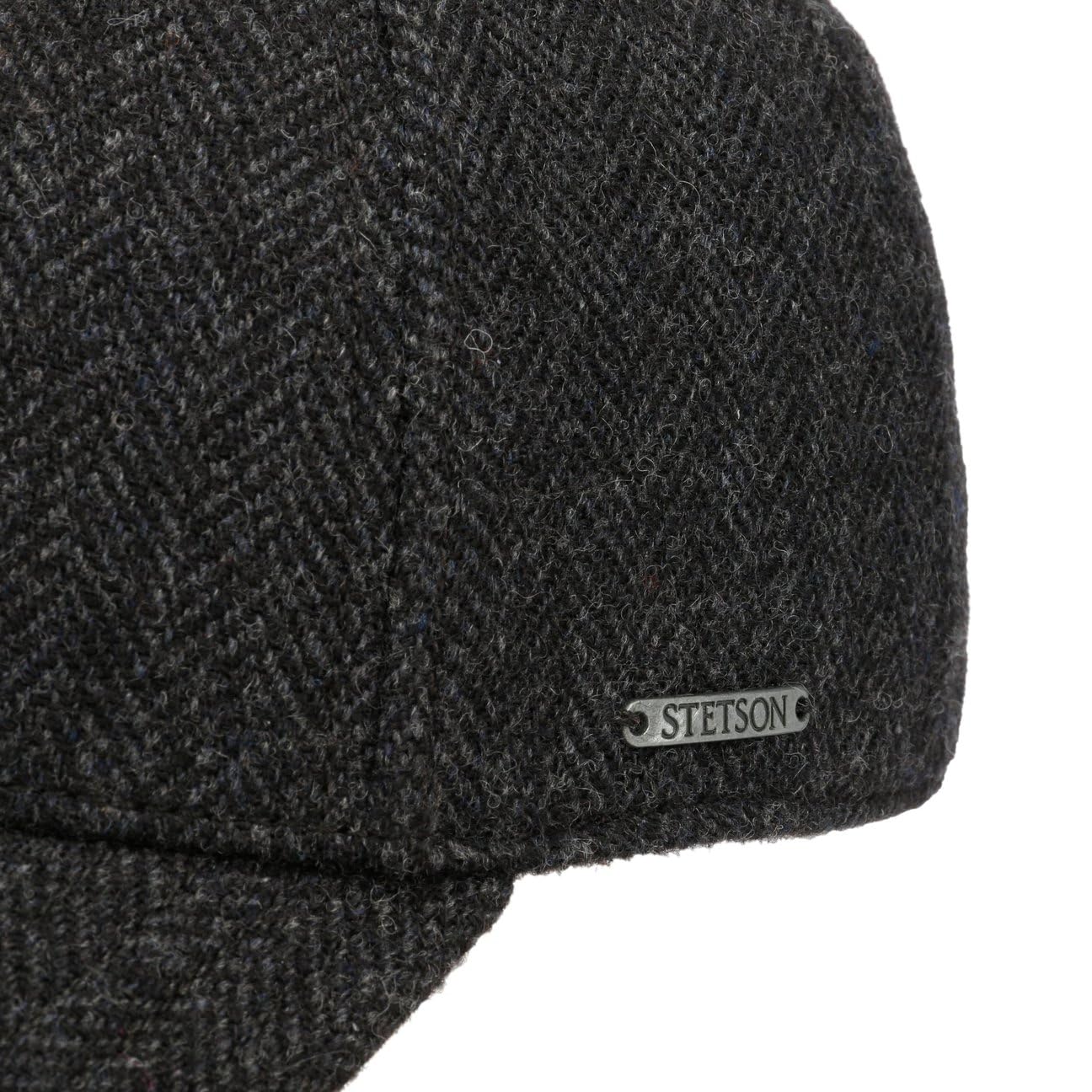 Stetson Gorra de Lana Plano Hombre Gorra de Beisbol Visera de Cuero Diseño en Espiga Forro de algodón Otoño Invierno