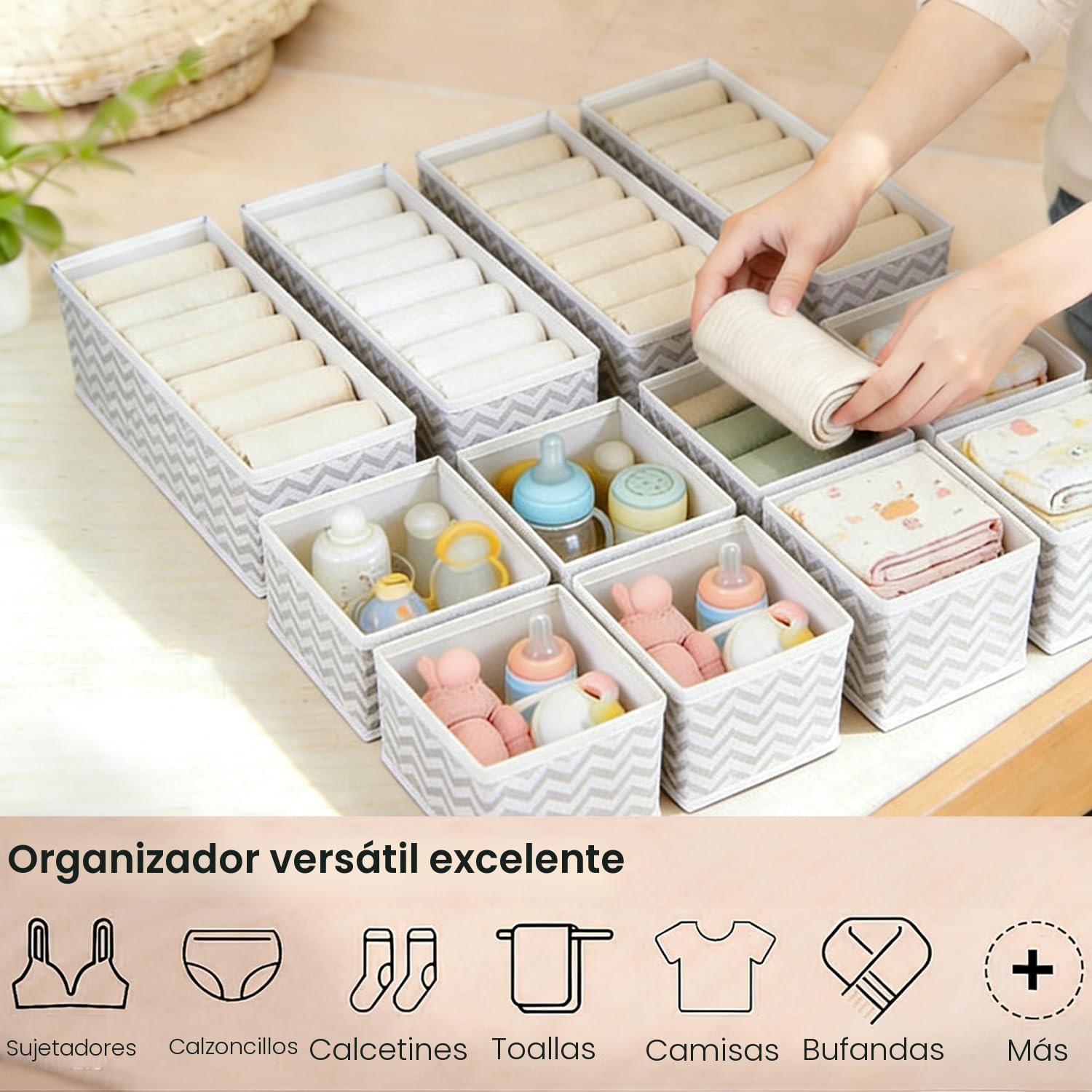 Evance 12 Plegable Organizador de Cajones Tela Ropa Interior Sujetadores Gris