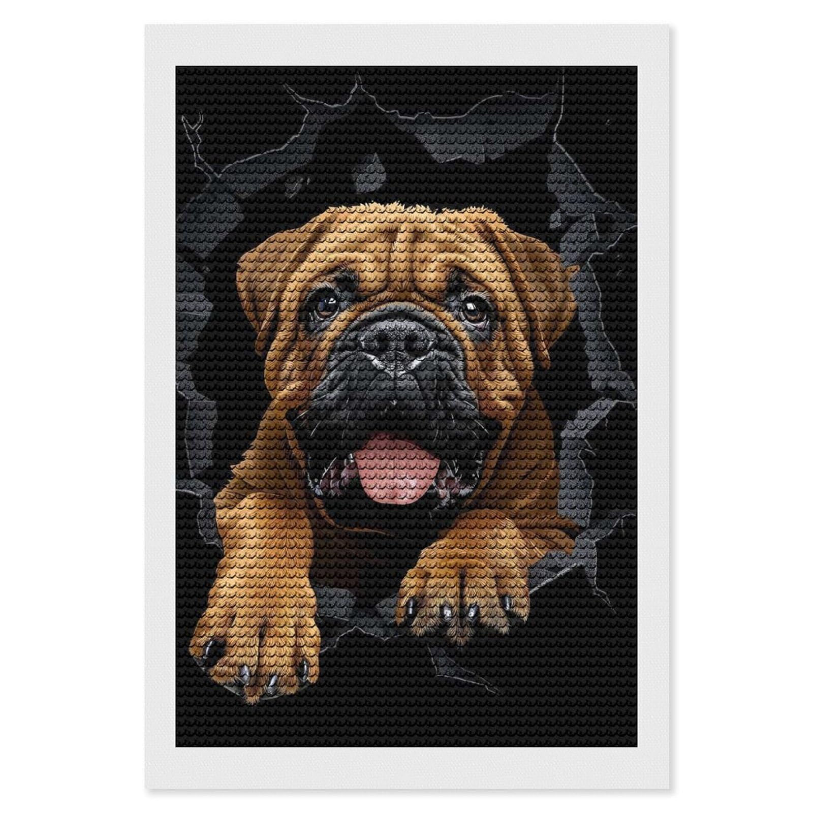 Junmoney Bullmastiff(2) Diamond Painting Kit 8"x12", Festive Craft Gift, Bedroom Decor, Full Kit Included, Creative Gift Idea