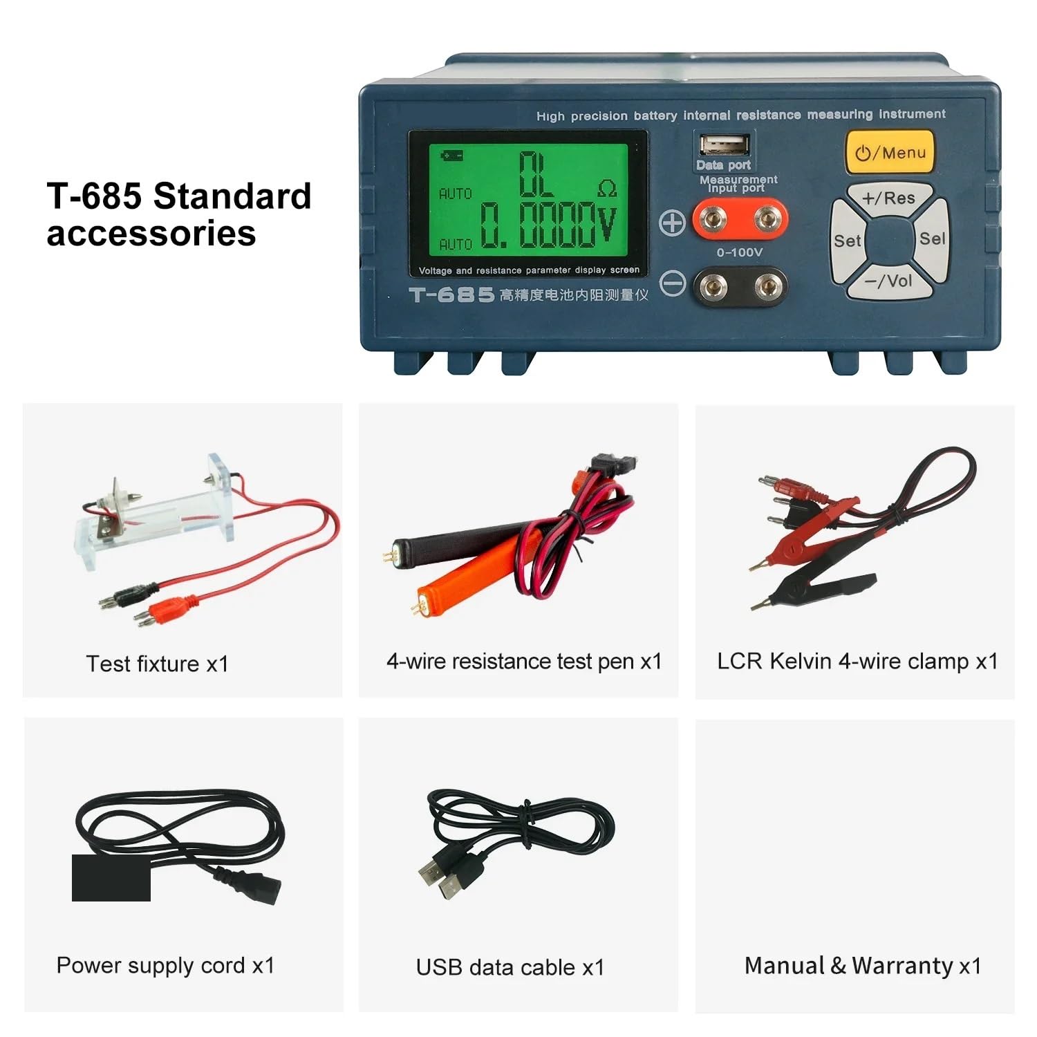 Probador de resistencia interna alta precisión for baterías litio T-685, analizador detección automática voltaje 18650 Alta precisión