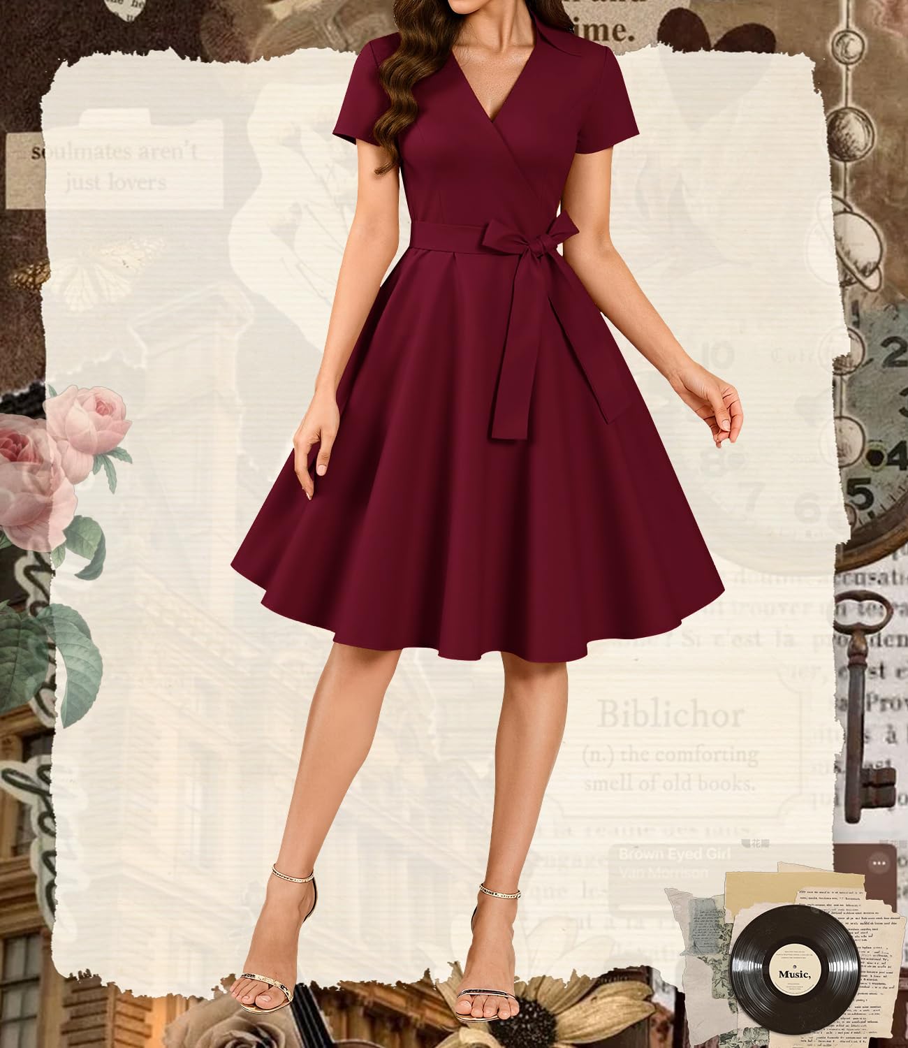 Gonna Vintage Anni 50 60 Audrey Hepburn Vestiti da Cocktail da Donna Elegante di Cotone Manica Corta