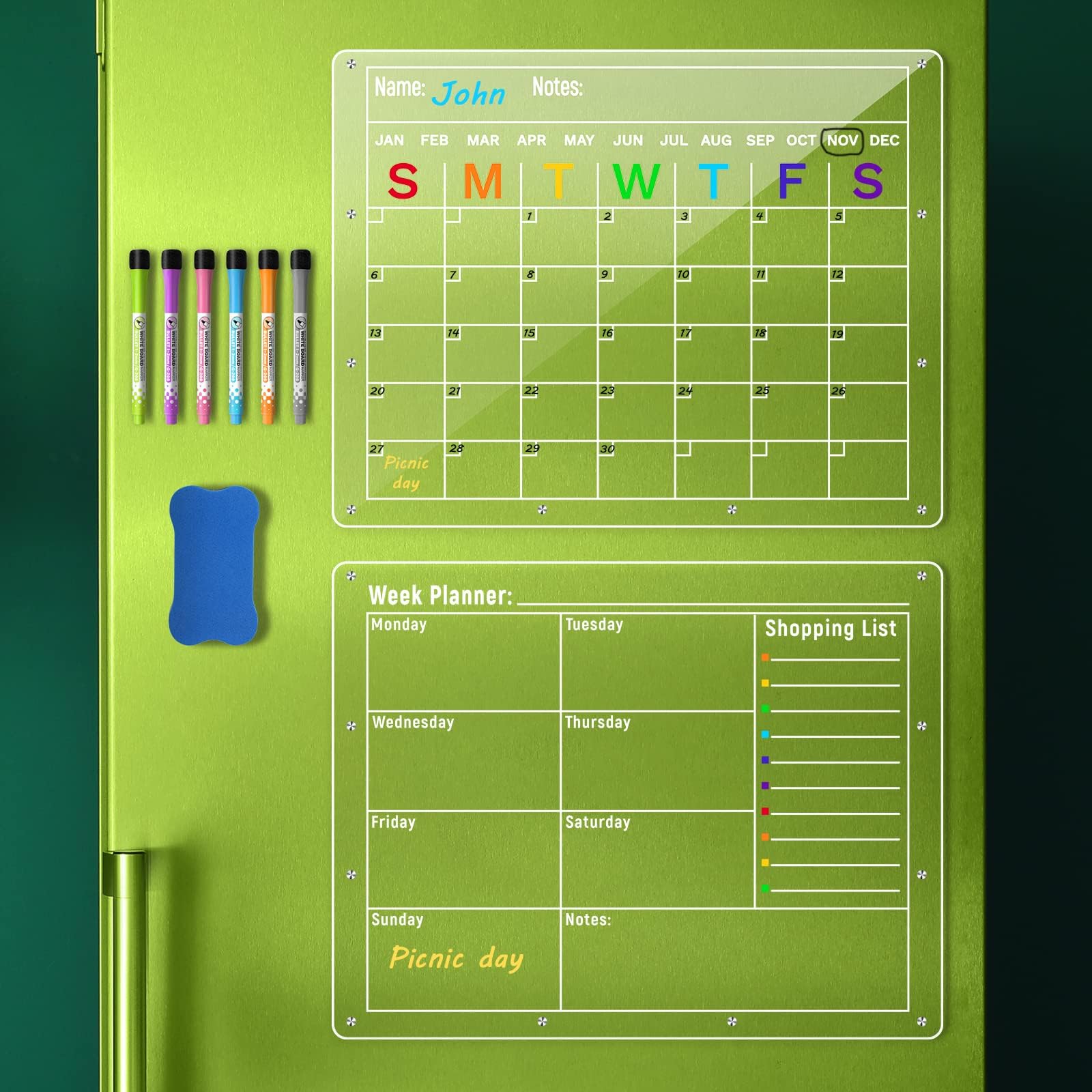 2 PCS Acrylic Calendar for Fridge, Clear Acrylic