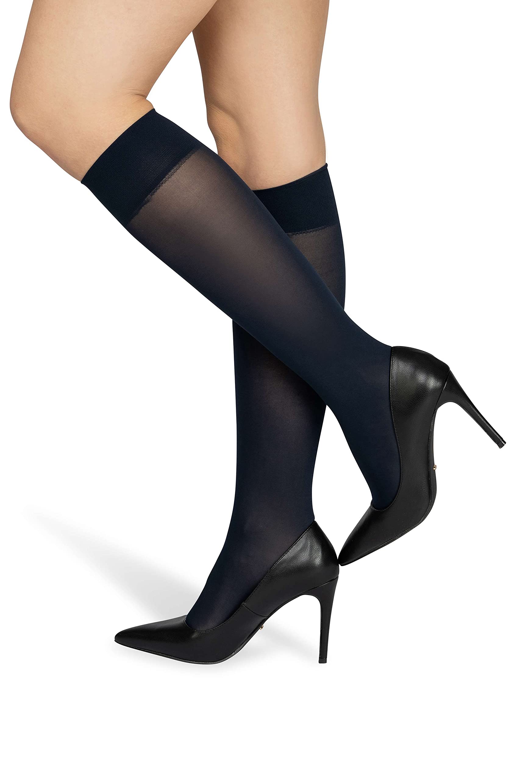 NOQ Women Socks Ladies Knee-highs Plain 40 DEN Opaque Microfiber Matte Classic with Comfort Top One Size Socks Marta, Navy