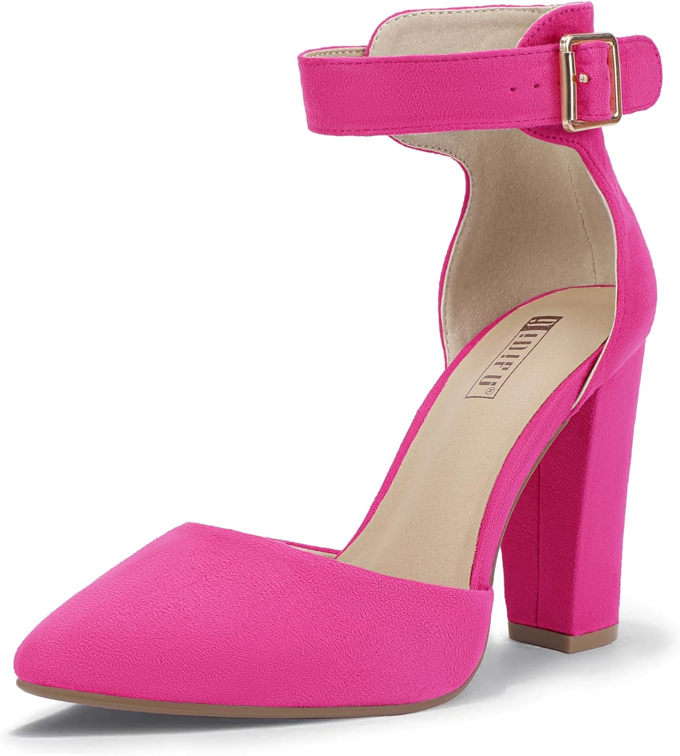 IDIFU Women's IN4 Pedazo High Block Heels Pumps Pointed Closed Toe Ankle Strap Dress Wedding Shoes