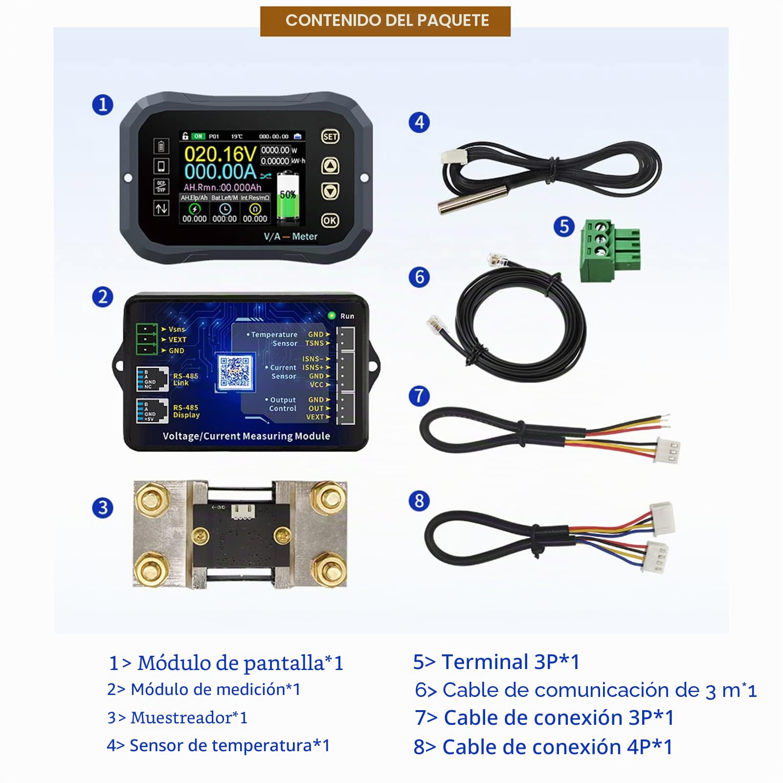 Controlador de batería inalámbrico – Mutifunction 0 – 120 V Voltaje de la pila/Coulomb/Amperímetro/medidor de corriente con control móvil Bluetooth para Caravan RV batería de hierro Li (0 – 400 A)