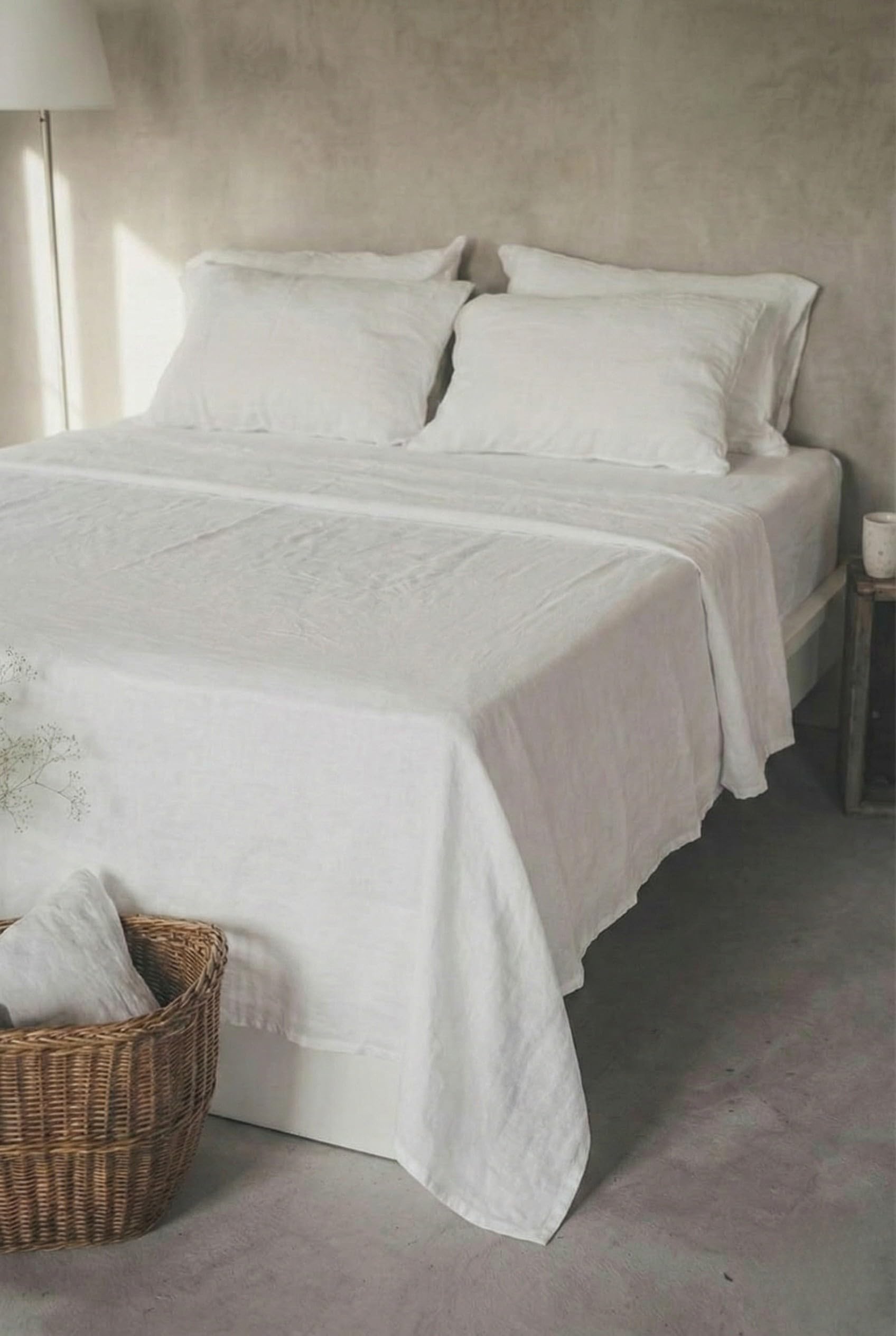 Leinen Bettlaken ohne Gummi – 100% Stonewashed Leinen Flachlaken – Atmungsaktiv – Ohne Kissenbezüge – (Off White, 140 x 220 cm)