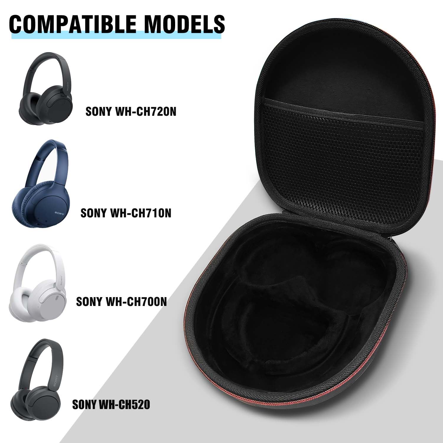 Funda rígida protectora para auriculares Sony WH-CH720N/WH-CH700N/WH-CH710N, bolsa de almacenamiento de viaje duradera (solo funda) (negro)