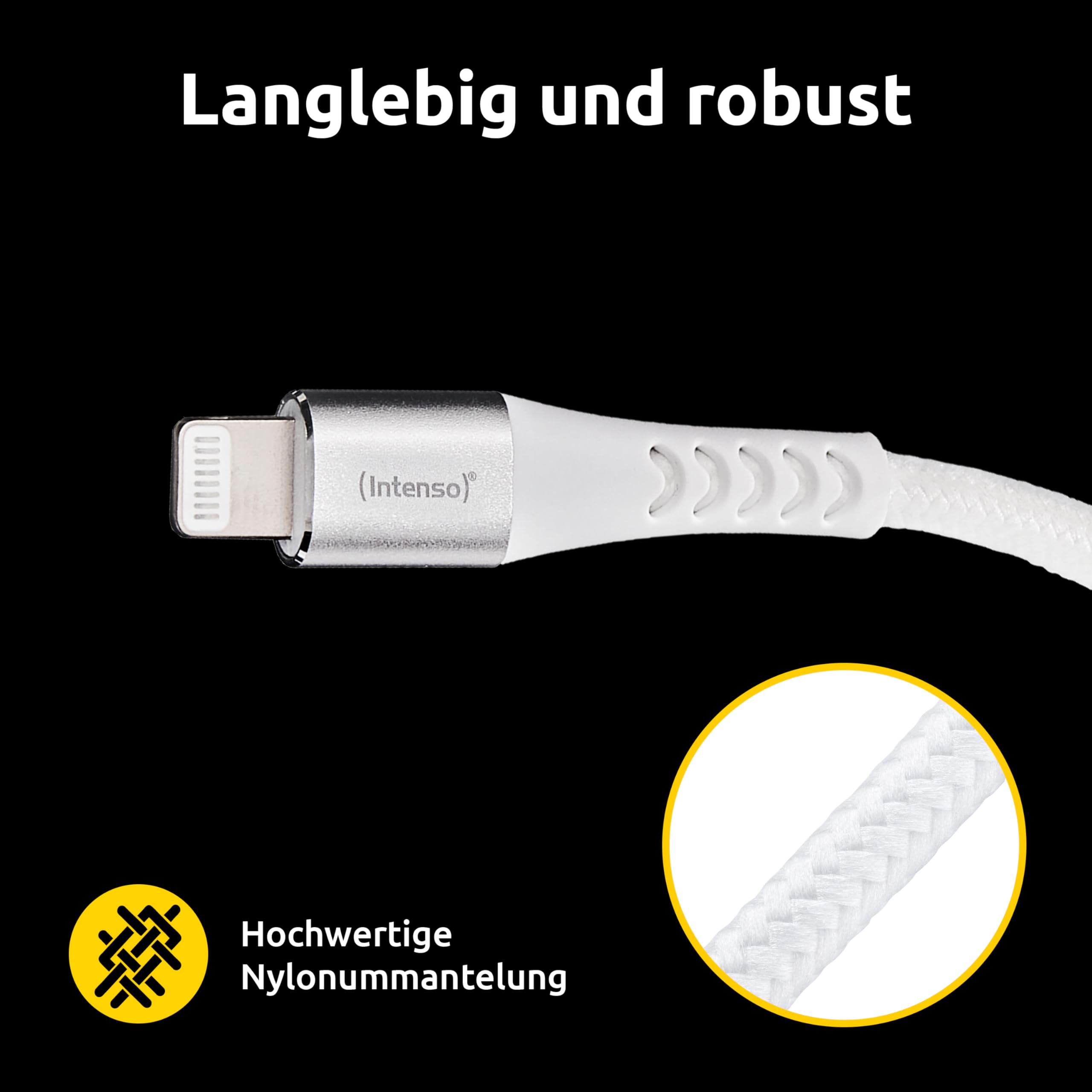 Intenso Kabel USB C315L, USB-C na Lightning kabel do transmisji danych i ładowania, Power Delivery o mocy do 60 W, nylon, 1,5 m, biały