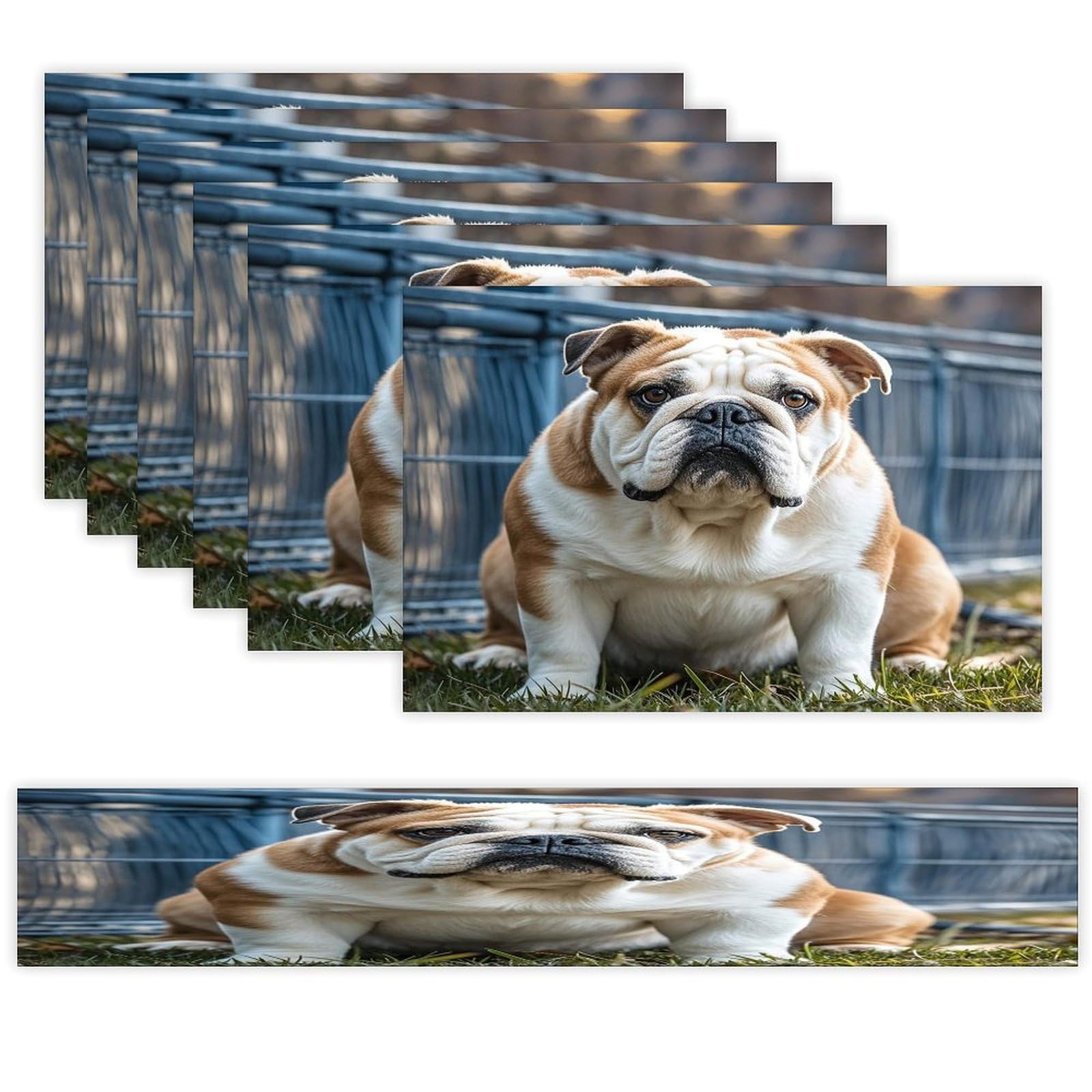 English Bulldogs Placemats Set of 6 and Table Runner for Holiday Party Kitchen Dining Table Decor Farmhouse Style Washable Table Mat Set Heat Resistant Linen Place Mat Sets