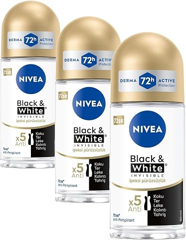 NIVEA Kadın Roll On Deodorant Black&White Invisible İpeksi Pürüzsüzlük 72 Saat Anti-perspirant Koruma 50ml (3 paketi)
