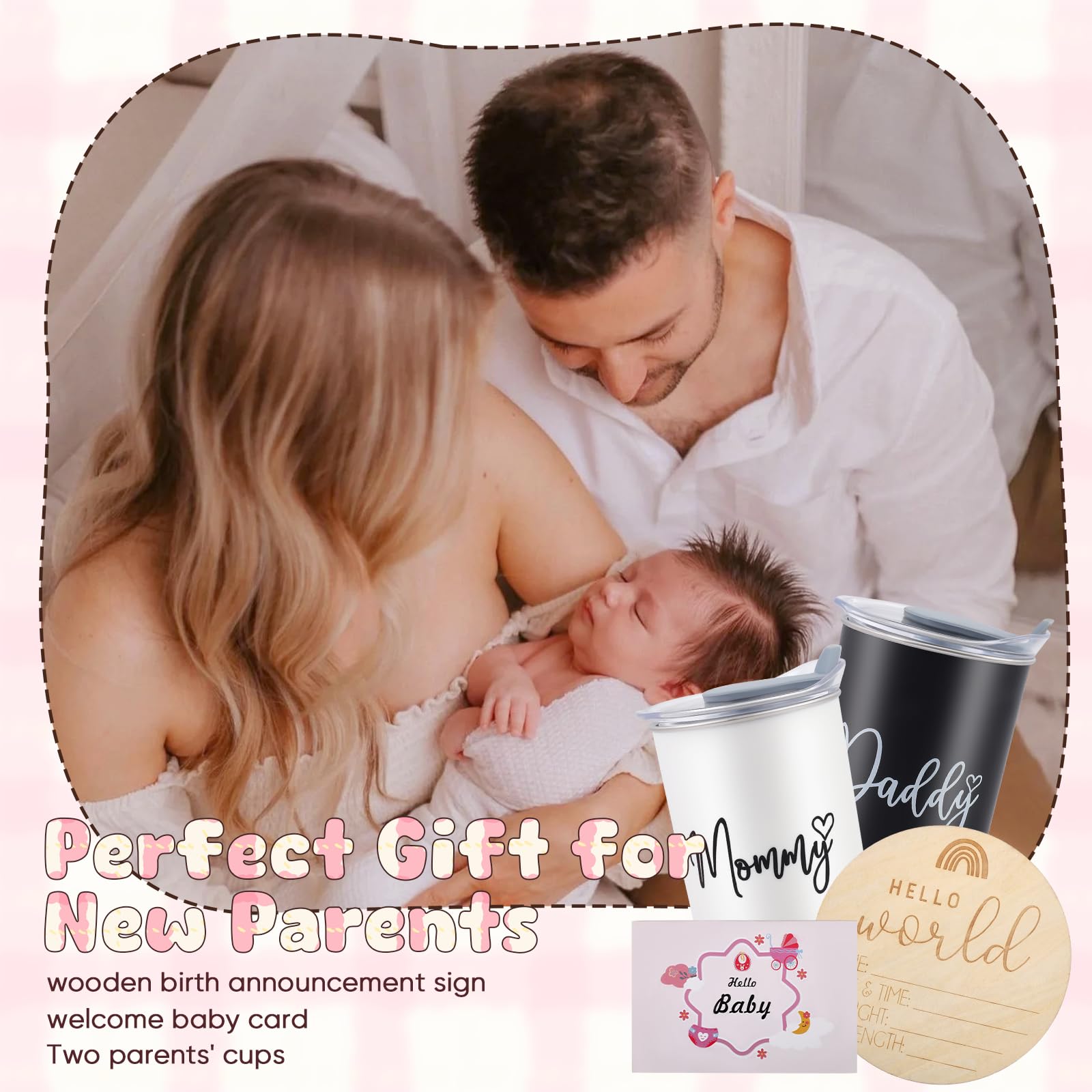 Neugeborenen Geschenk 12 In 1,Mit Lätzchen,Schmusetuch, Decke,Lätzchen,Pink | Baby Set Neugeborene,Baby Geschenkset,Mit Socken, Dreieckstuch And Wooden Rattle,Geschenke Zur Geburt Für Mädchen