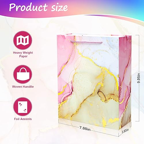 Miniatura 6 de Lancool 12Pack Gift Bag, Gift Bags Medium Size, Premium 12.6Inch Marble Gift Bags Medium Size, Gift Bags Small Size Bulk, 4 Assorted Designs Foil