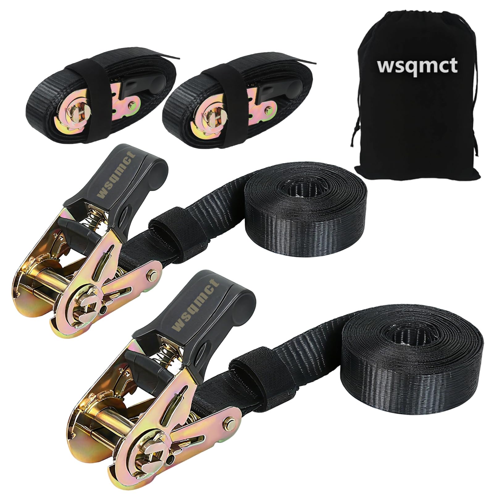 View 1 of [2-Pack] 1" x 5' Ratchet Straps, 1800lbs Break Strength Heavy Duty Tie-Down with Endless Loops, Secure Lashing for Truck, Motorcycle, Moving, Furniture