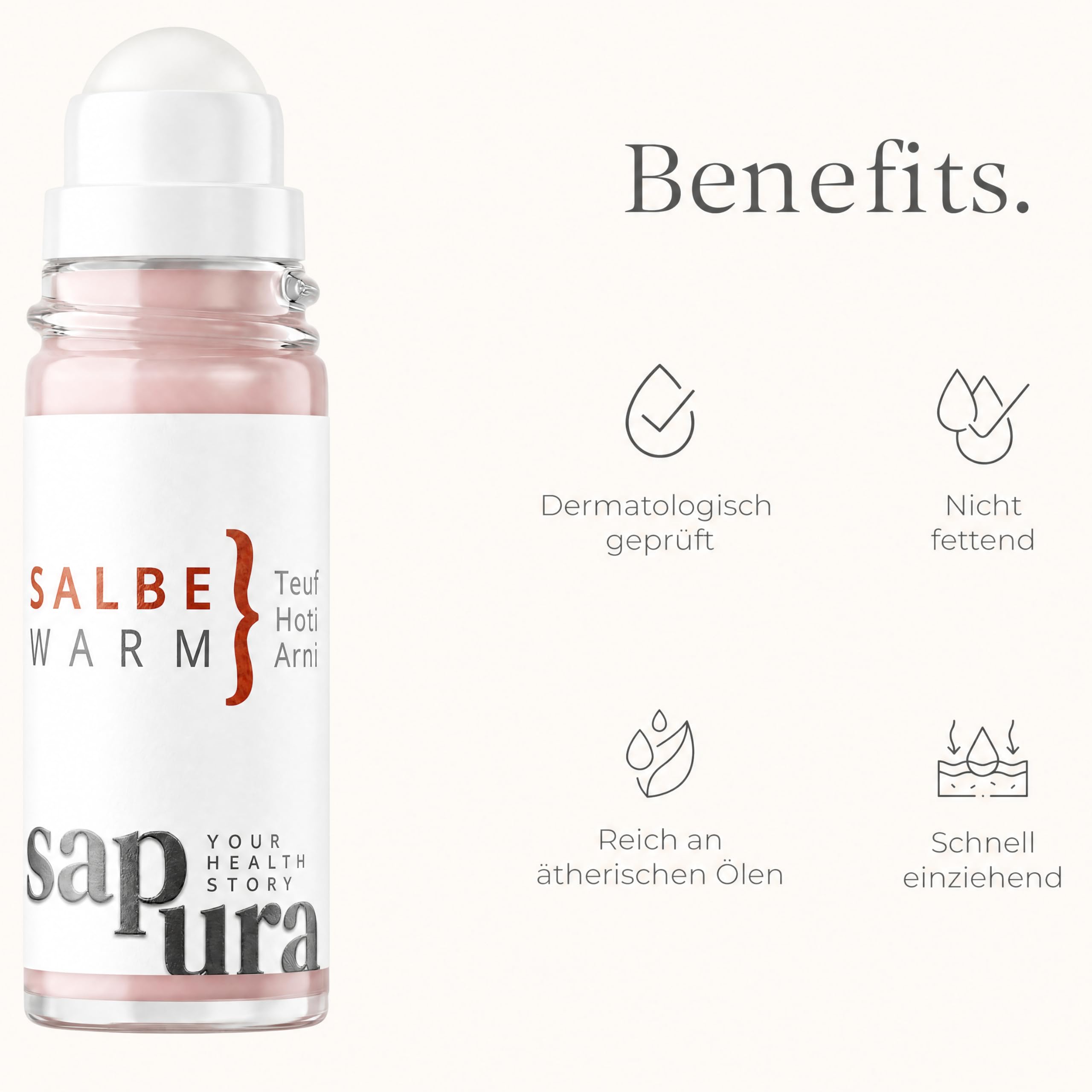 sapura health Wärmesalbe Roll-On extra stark – Wärmebalsam für Muskeln & Faszien – Massage Roll-On mit Arnika & HotFlux® – gegen Verspannungen, Muskelkater & Rückenschmerzen – 50 ml (2 Stück)