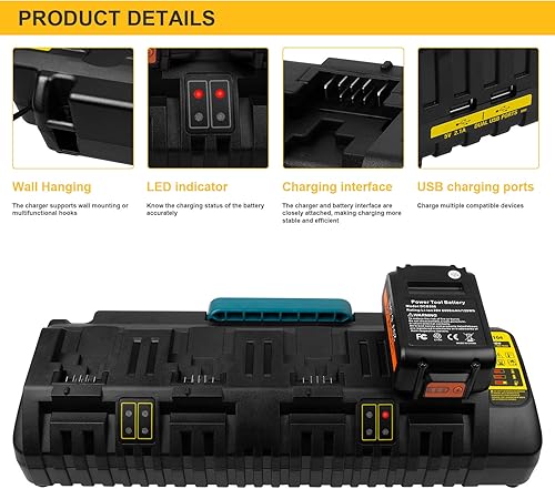 Miniatura 4 de Cargador rápido de batería de 4 puertos DCB104 para DEWALT 12V MAX, 20V MAX y FLEXVOLT 20V60V MAX estación de carga de batería de iones de litio