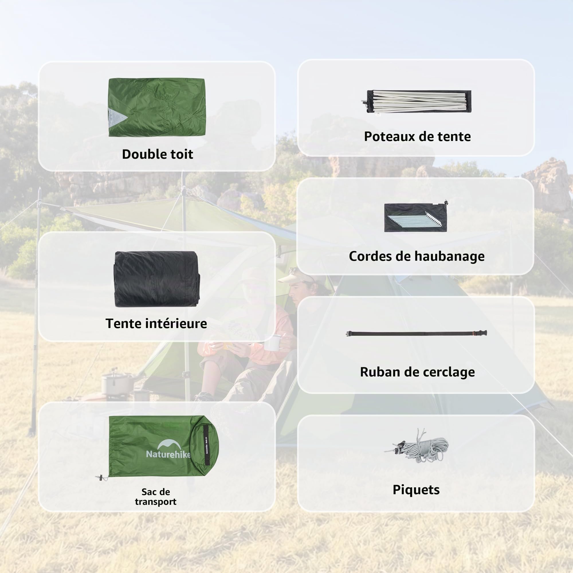 Naturehike Bleik Tente dôme ultra légère pour 2 à 3 personnes avec 2 vestibules pour le camping, le trekking et les randonnées à vélo