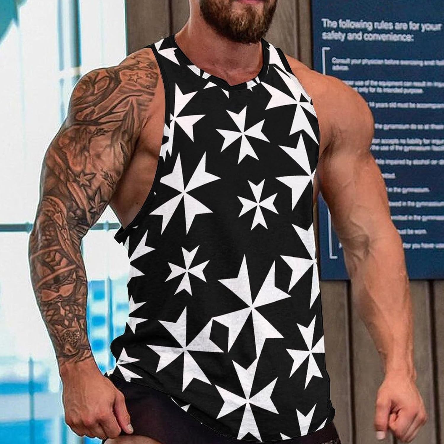 Hospitaller Knights Men's Tank Tops Sleeveless Muscle Shirts for Men Lightweight Vest Crew Neck T-Shirts