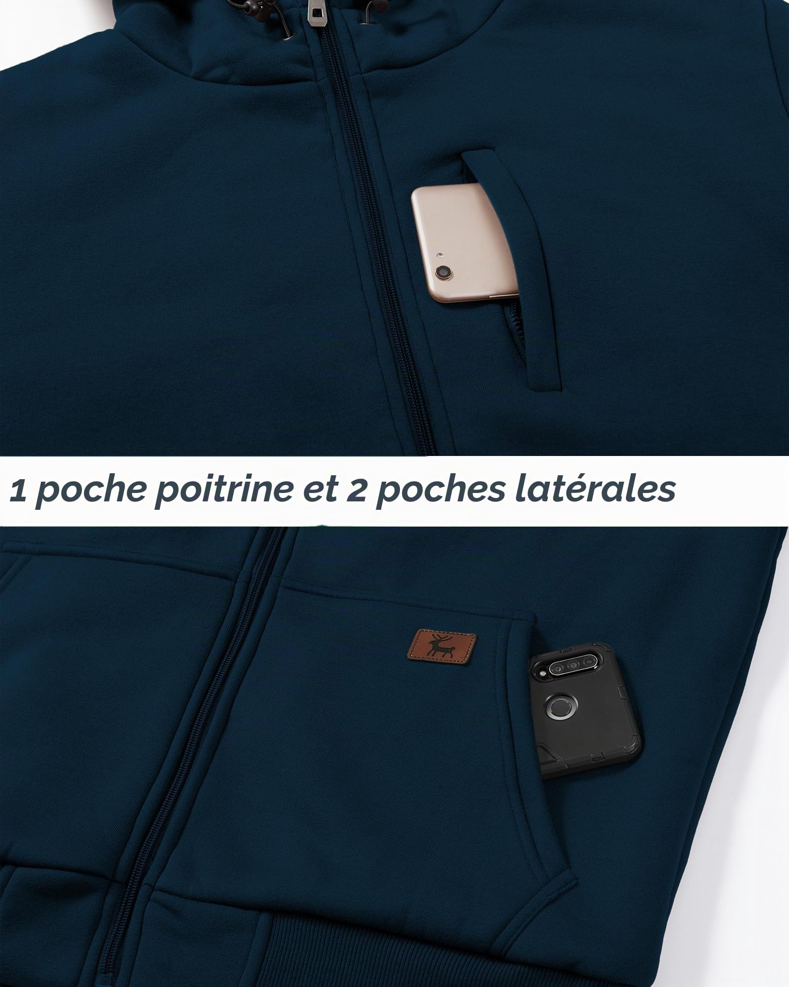 LLdress Sweats à Capuche Homme Veste Polaire Chaude Hiver Manteau Fermeture éclair Hoodie Sweatshirt avec Poche Veste Décontractée Sport