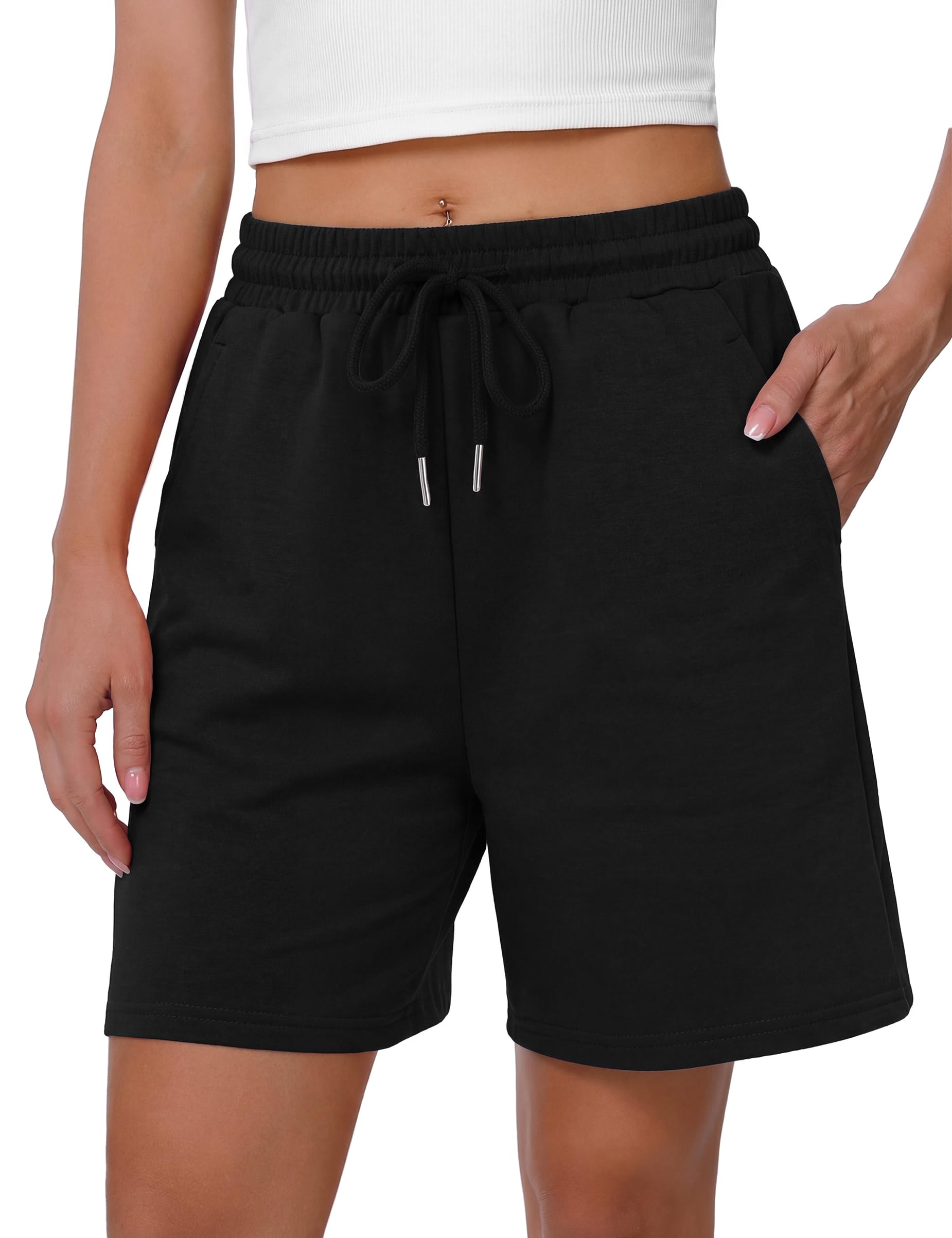 Litherday Shorts Damen Kurze Hose Sportshorts Jogginghose Sweathose Atmungsaktive Trainingshose Laufshorts mit Taschen Elastischer Bund zum Fitness Yoga Running Gym Basketball für Sommer