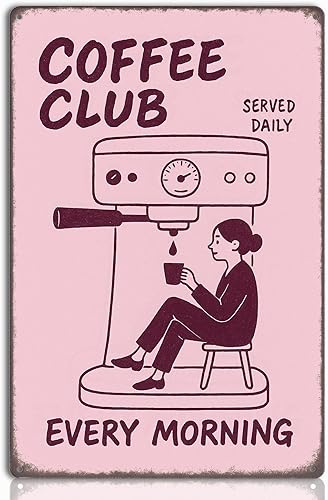 Letrero de metal Coffee Club de 8 x 12 pulgadas, decoración de pared vintage para cocina, café en casa u oficina, letrero divertido retro para