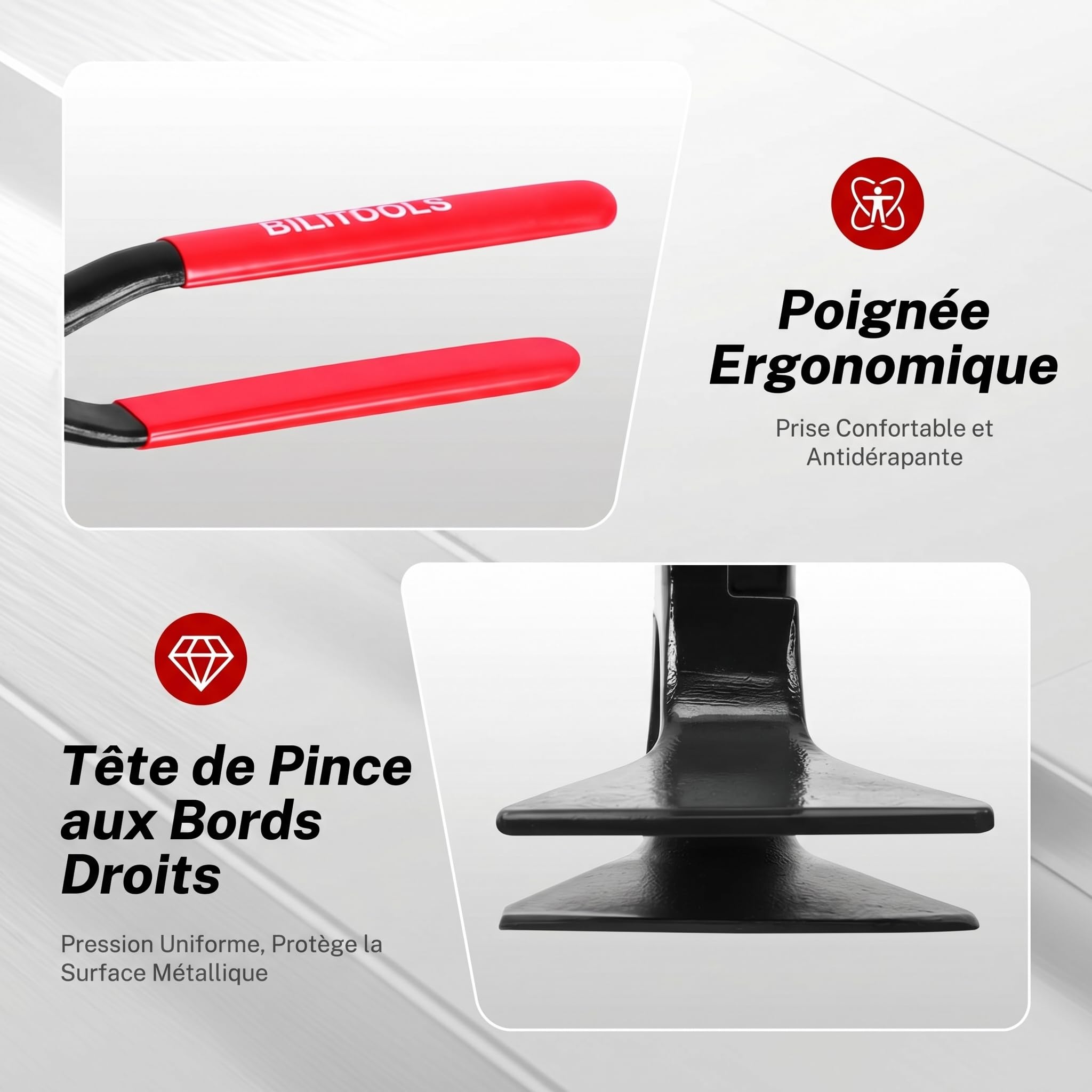BILITOOLS Pince à Border 3 Pièces 0°45°90°, Pince à Plier Tôle & Zinc | acier carbone trempé, mâchoires 60 mm, poignée antidérapante, pour zingueur & bac acier