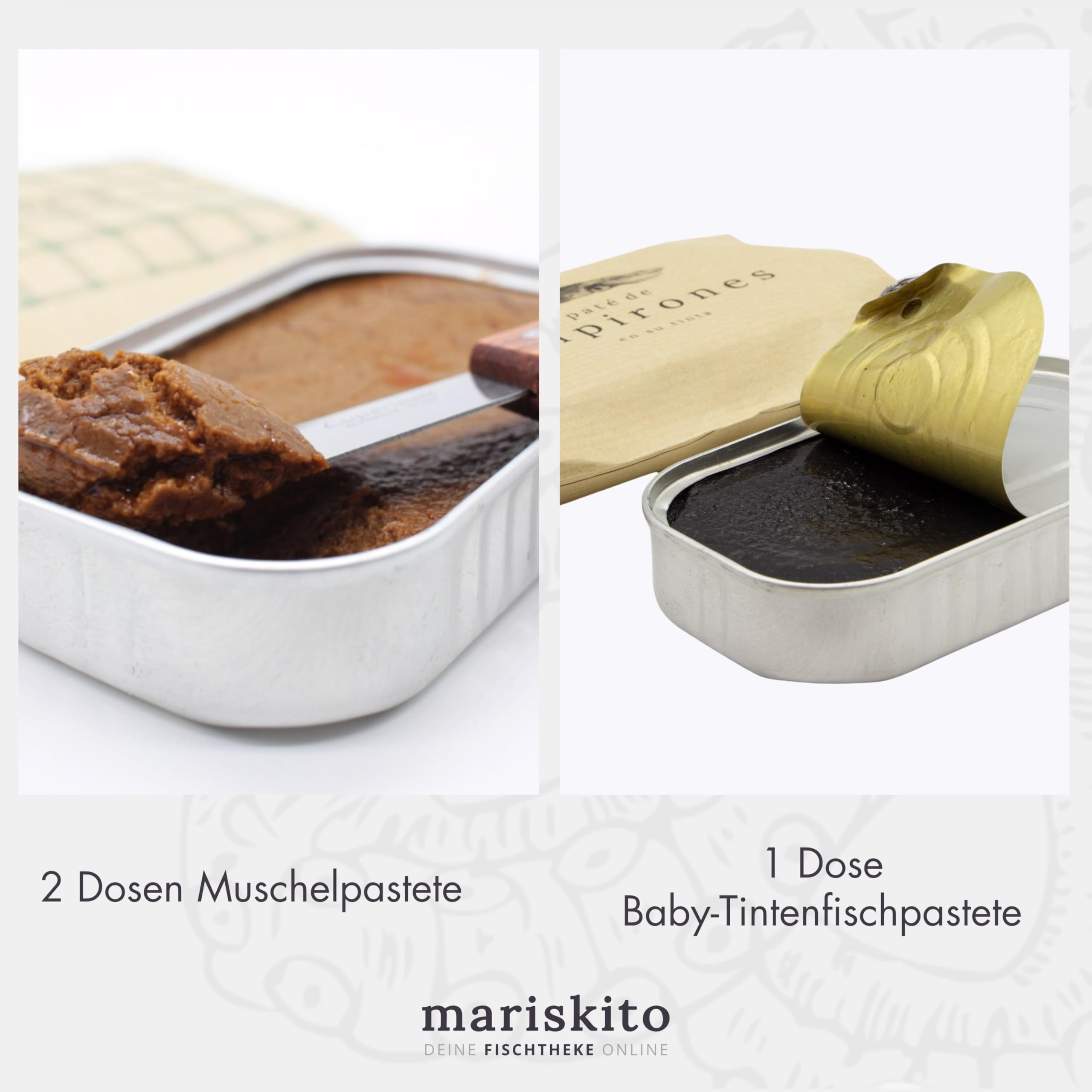 MARISKITO | Paket La Mar de Aperitivos - 5 Gourmet-Pasteten - Dosen mit Galicischen Konserven - Geschenkkorb - Delikatessen-Produktset
