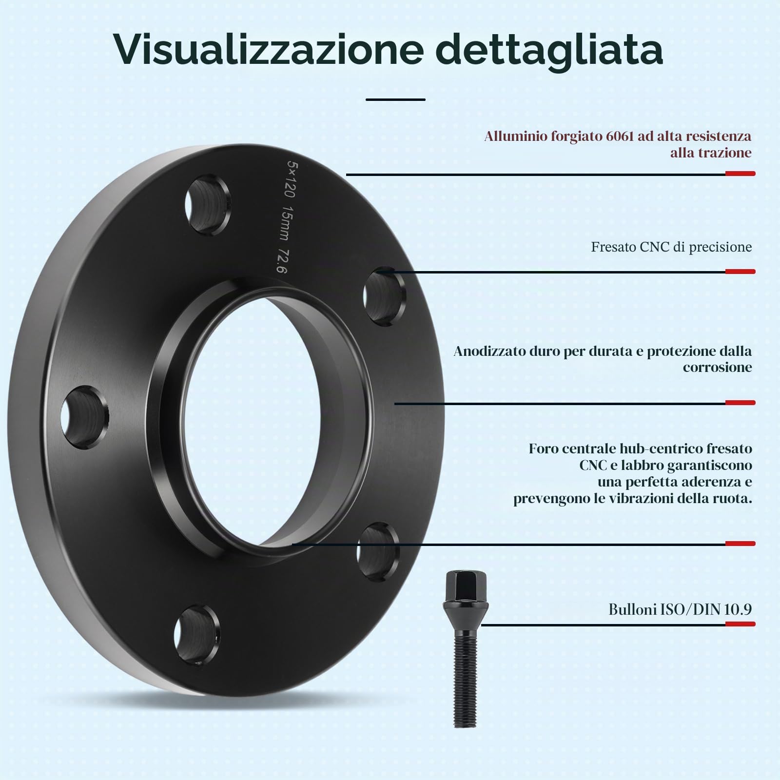 GEARMONSTER Allargamenti scartamento ruote 2x15mm Set di Distanziali LK: 5x120mm NLB:72.6 con 10 bulloni per ruote M12x1.5mm 45mm Allargamenti scartamento per BMW E46 E60 E92