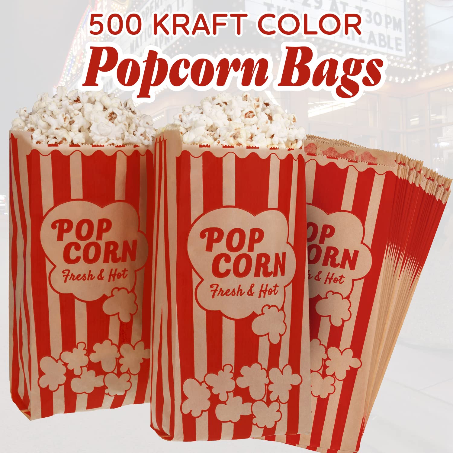 Popcorn Bags 1.5oz - Bulk Pack of 500pcs - Medium Brown & Red Individual Pop Corn Paper Bags - Family Movie Night, Mini Snack Boxes, Concession Stand, Party or Game Supplies - Goodie Box Bowl - A2S