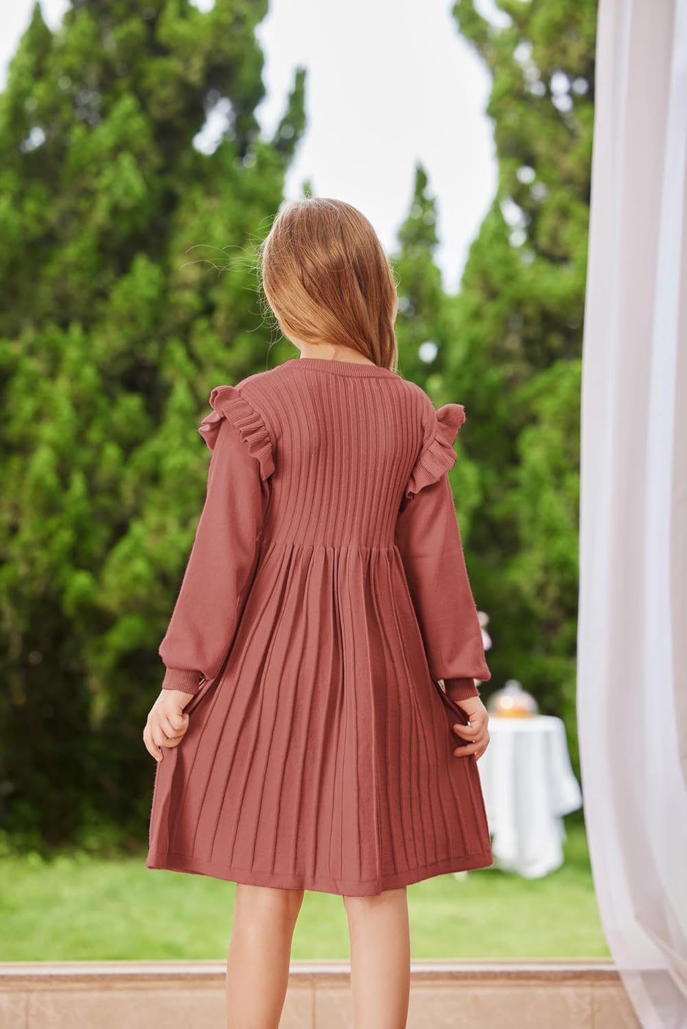 Danna Belle Girls Sweater Dress Lantern Sleeve Ruffled Fall Winter Dresses 5-12Y - Image 5