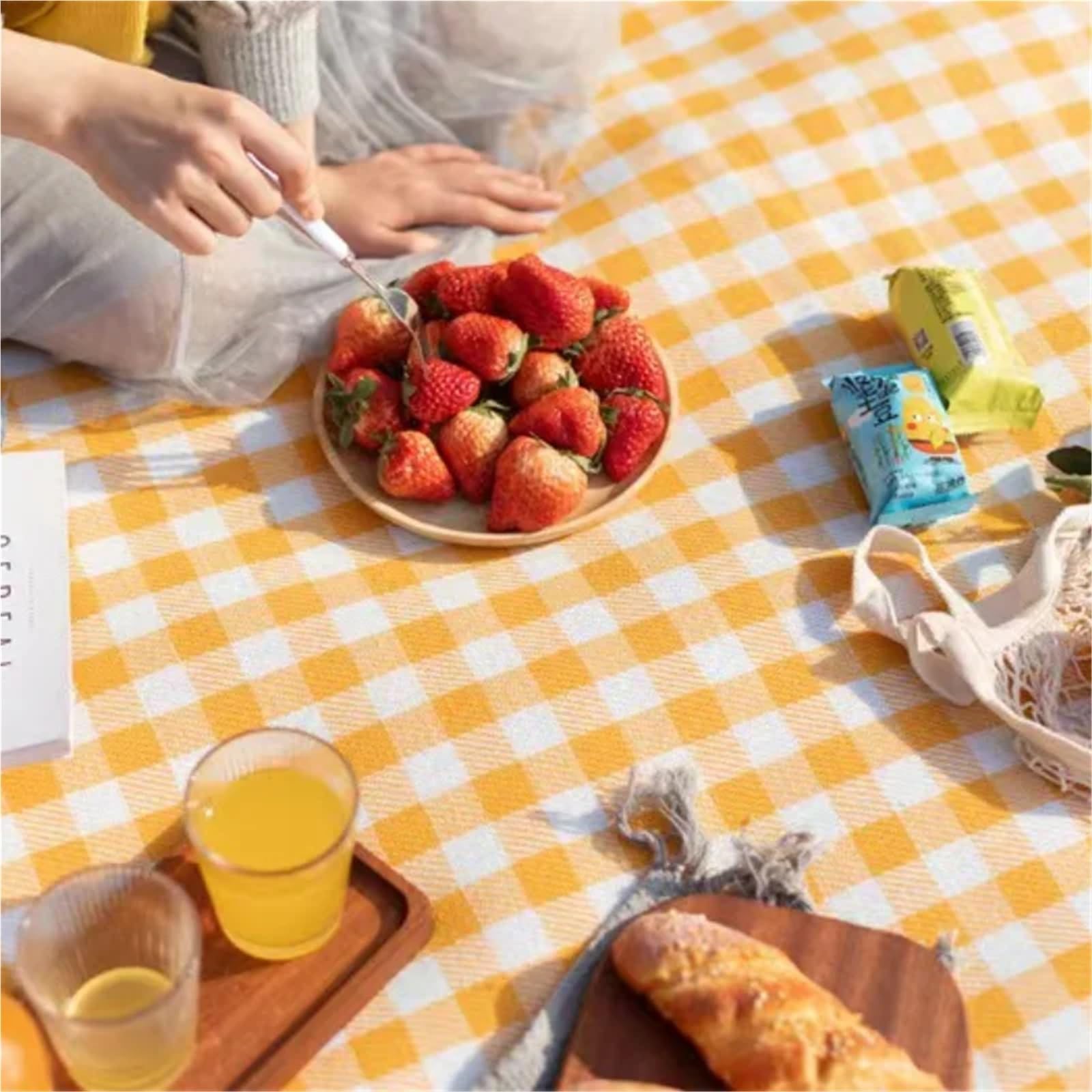 Tappetino da picnic impermeabile e da campeggio, coperta da spiaggia a quadri, rettangolare, grande, 200 x 200 cm, ideale per viaggi e riunioni di famiglia