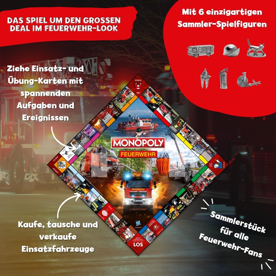 Winning Moves Monopoly Feuerwehr Edition - Monopoly Spiel für Fans - Familienspiele Strategie Brettspiele Feuerwehr - 2+ Spieler ab 8+ Jahren - Deutsch