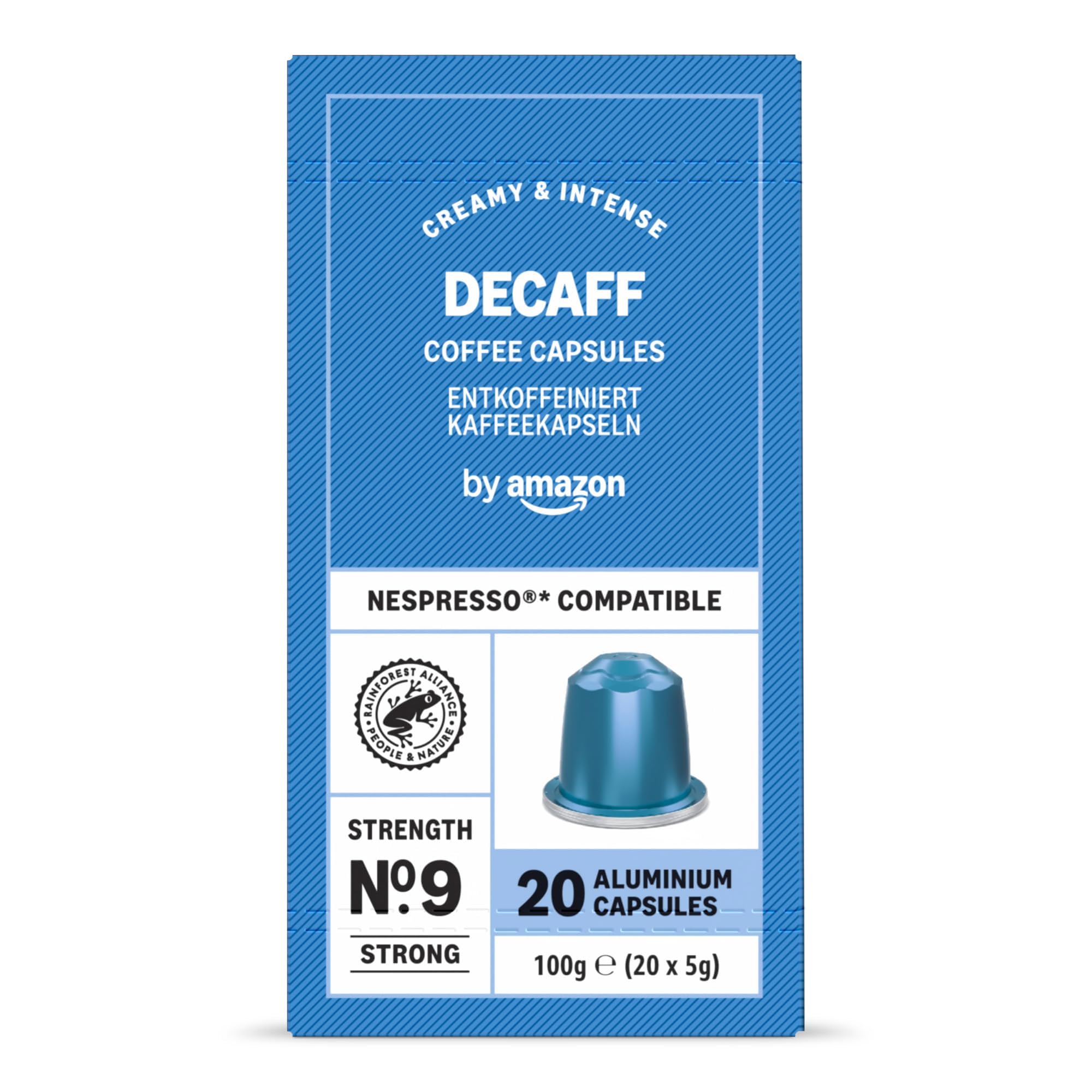 by Amazon Capsule caffè espresso decaffeinato compatibili con Nespresso, tostatura media, in alluminio, 100 unità, 5 confezioni da 20 - Certificato Rainforest Alliance (Confezione da 2)