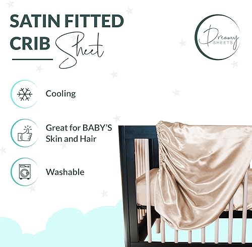 Miniatura 2 de Dreamy Sheets Paquete de sábanas de colchón para cuna de bebé, colección sedosa para dulces sueños, sábanas de satén de tamaño estándar en gris y