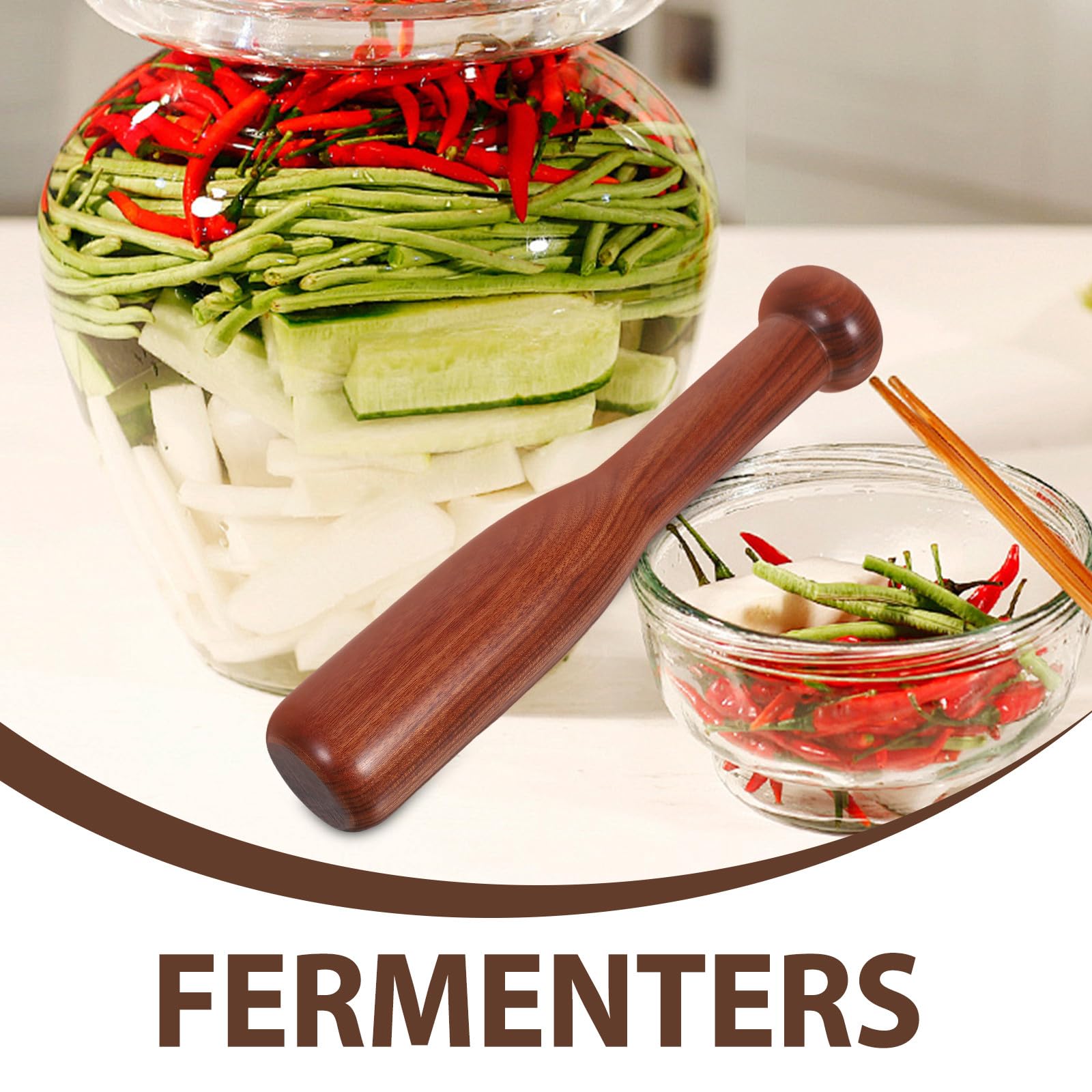 Machacador de chucrut de madera, 195 x 35 cm, triturador de verduras para fermentación, eliminación de aire y fermentación, herramienta de cocina robusta para kimchi y verduras en escabeche