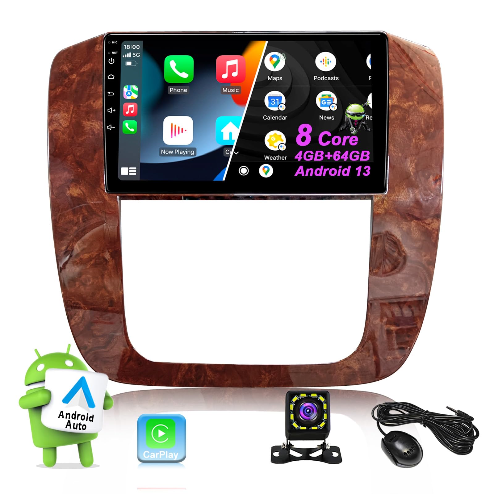 4GB+64GB Android 13 Car Stereo for GMC Yukon Chevrolet Chevy Silverado Tahoe Suburban 2007 2008 2009 2010 2011 2012 Radio,9 Inch Touch Screen with