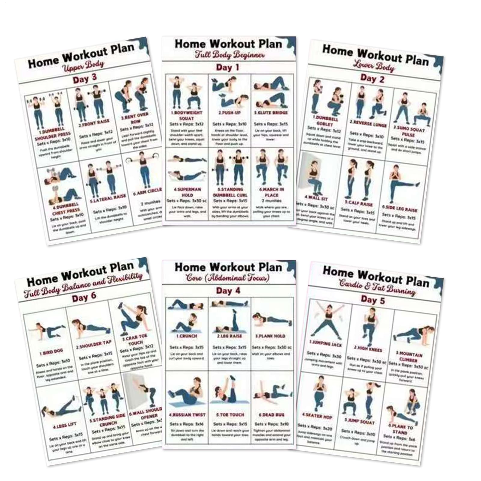 Poster Di Esercizi,6 Pezzi Guida Fitness Per Palestra Domestica Con Istruzioni Dettagliate - Tabella Di Esercizi Per Stretching E Coinvolgimento Muscolare | Per Dormitorio Ufficio Appartamento