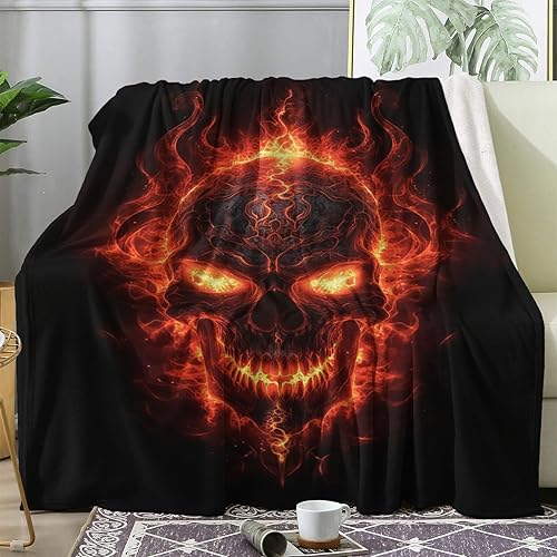 zcwl Manta de calavera tamaño Queen, manta de vellón para sofá cama, sofá, manta y mantas con patrón de esqueleto gótico satánico, manta de franela