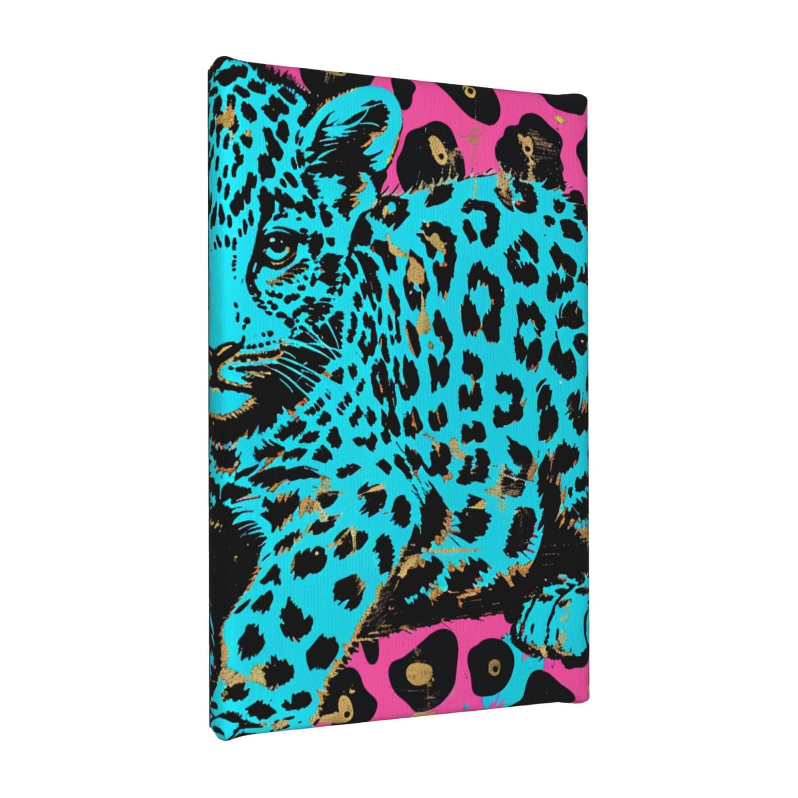 YKLJG Cute Turquoise Leopard Printed Wall Art Canvas Painting 20x30 CM Wooden Framed Picture Painting Artwork Prints for Bedroom Kitchen Home Office Decor