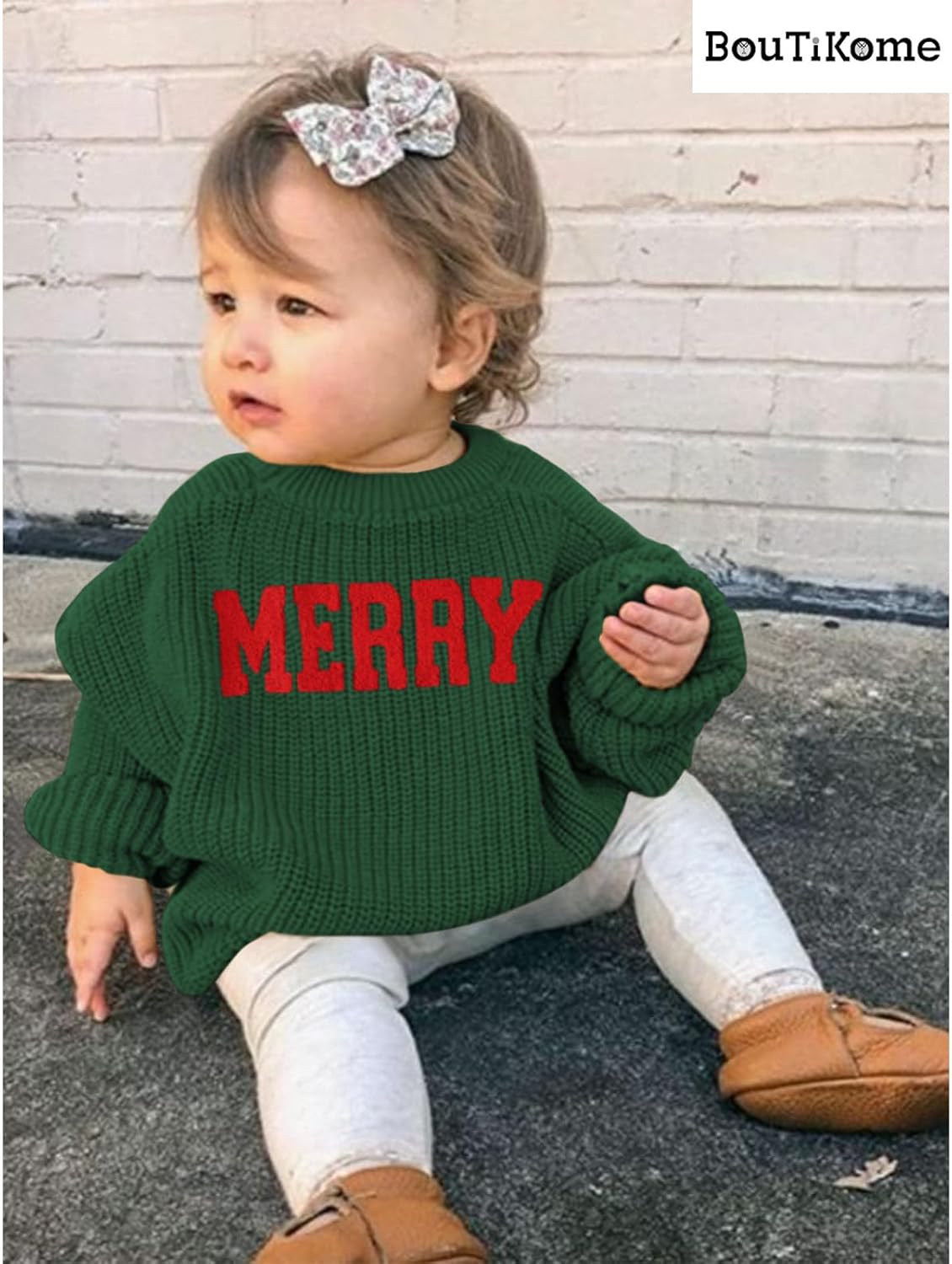 BOUTIKOME Christmas Sweater Toddler Baby Girl Embroidered Merry Shirts Winter Clothes Warm Knit Sweaters Pullover Tops