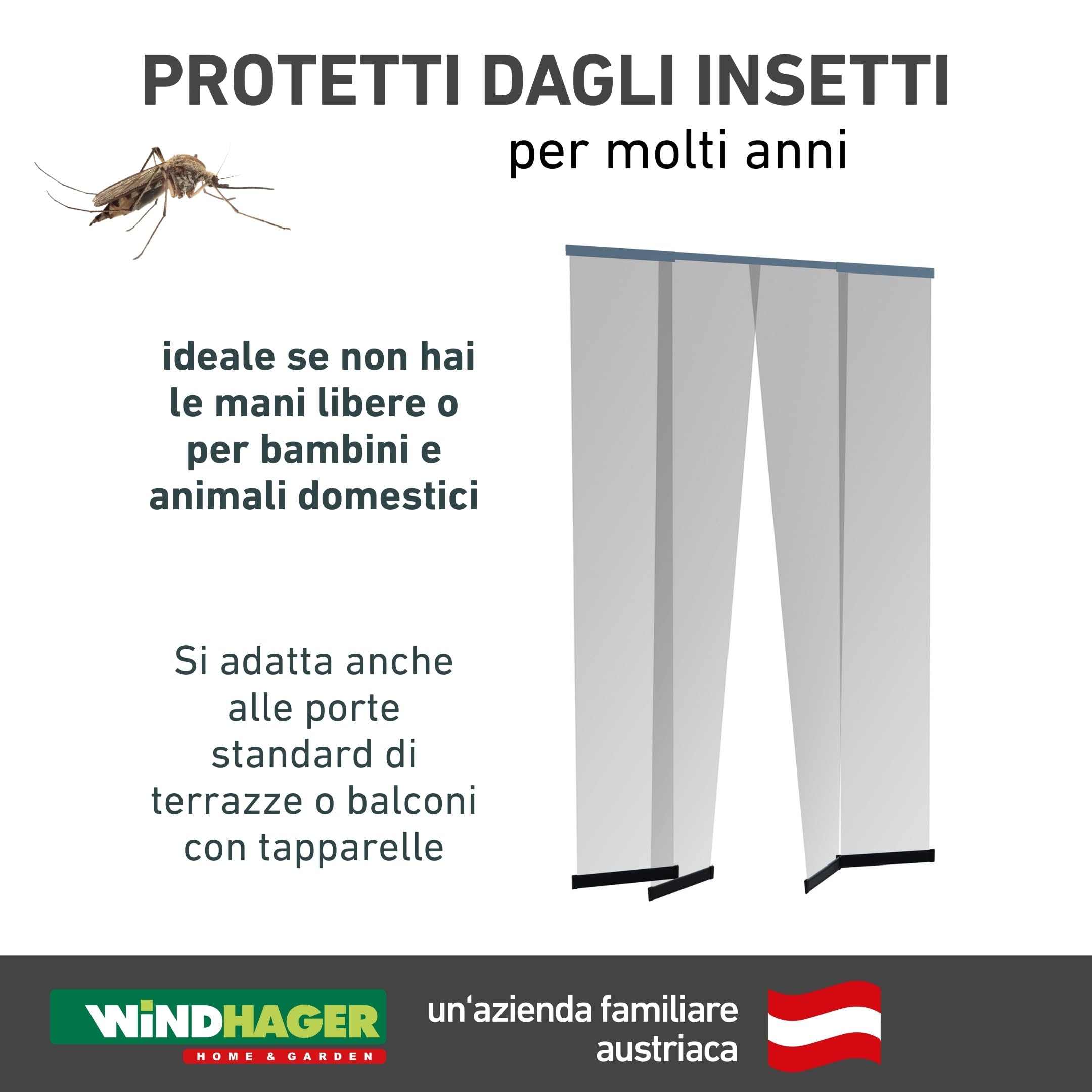 Windhager tenda telescopica per porte - 120 x 250 cm - antracite - zanzariera porta finestra, tenda per porta, tenda zanzariera, tenda antimosche - senza forare
