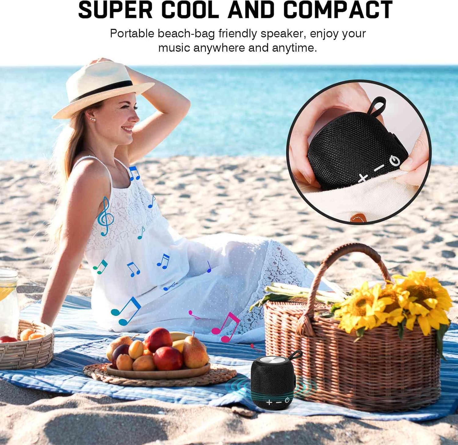 UrbanX M190 speaker on a beach blanket